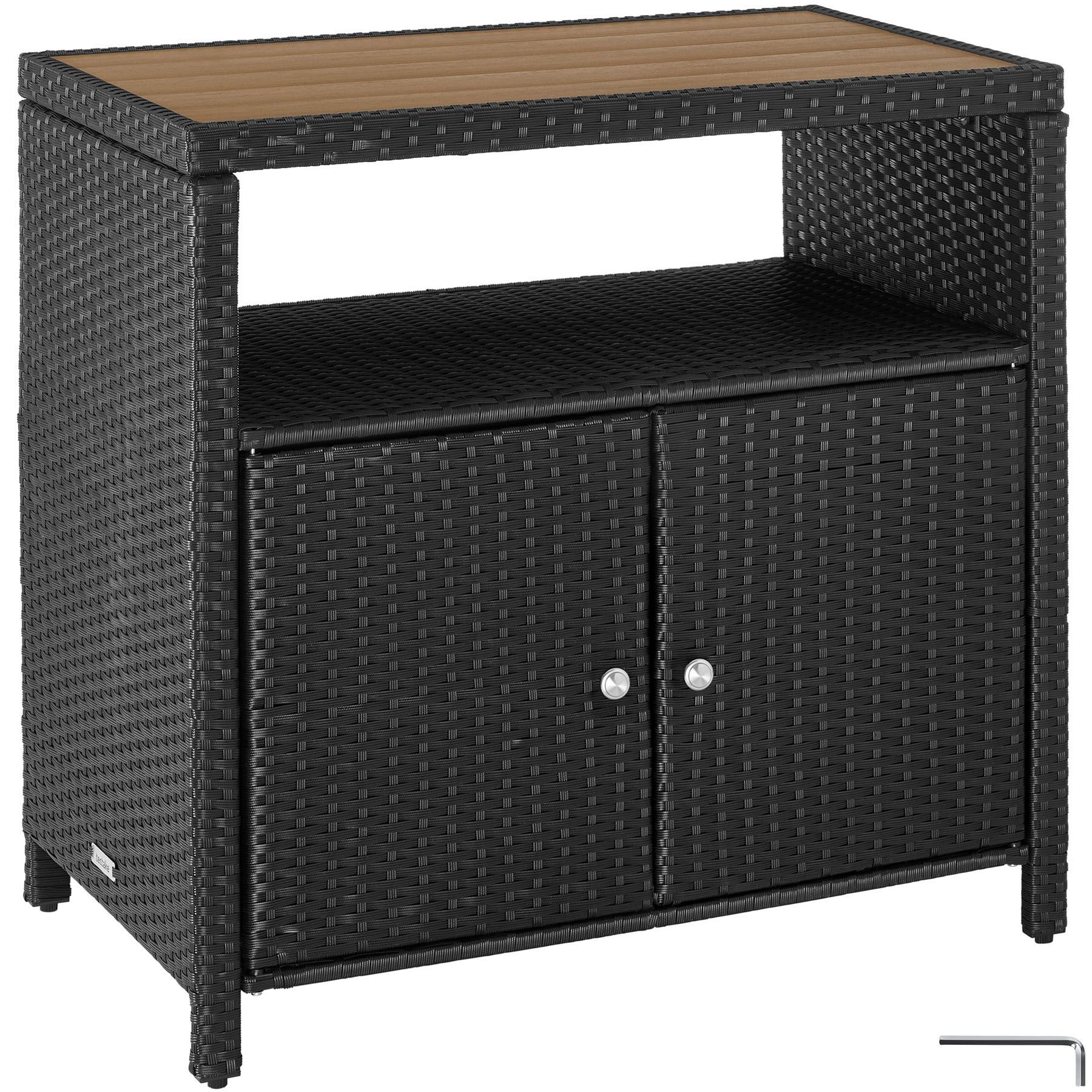 Garden Cabinet Monscia in Weather and UV-Resistant Polyrattan with 3 Compartments - black | tectake