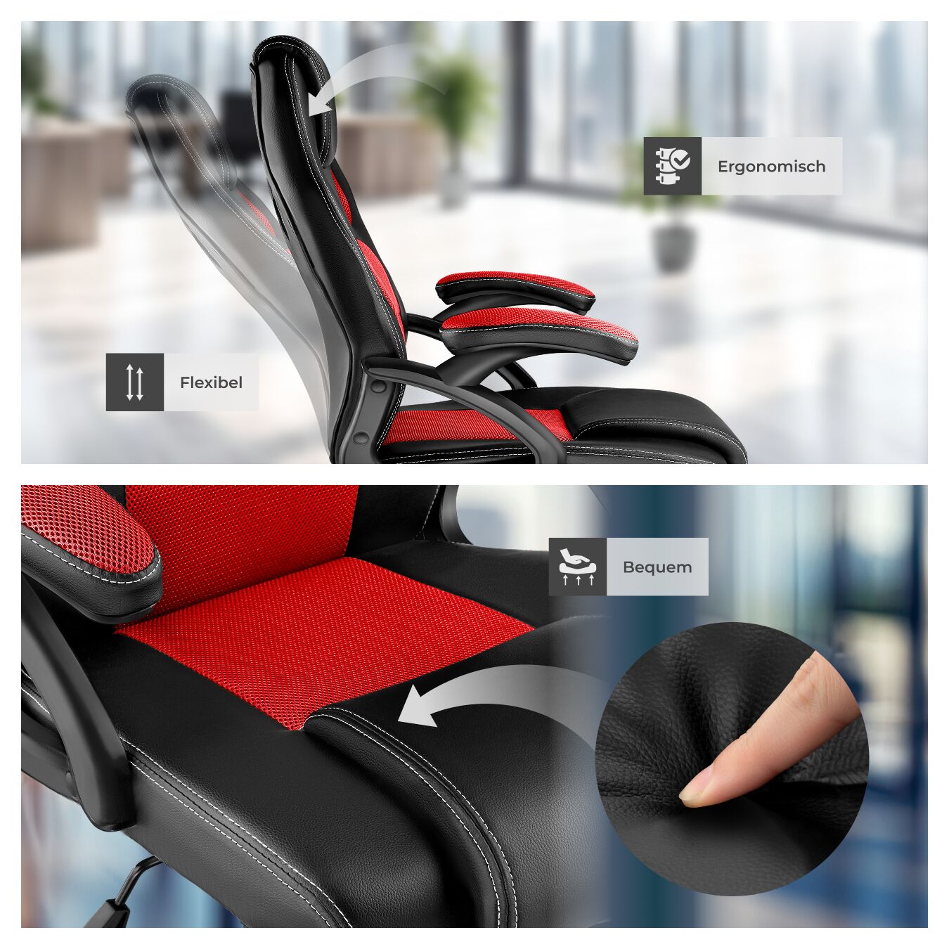 Bürostuhl Chefsessel ergonomisch Drehstuhl Schreibtisch Gamingstuhl mit Rollen - Produktbild 7