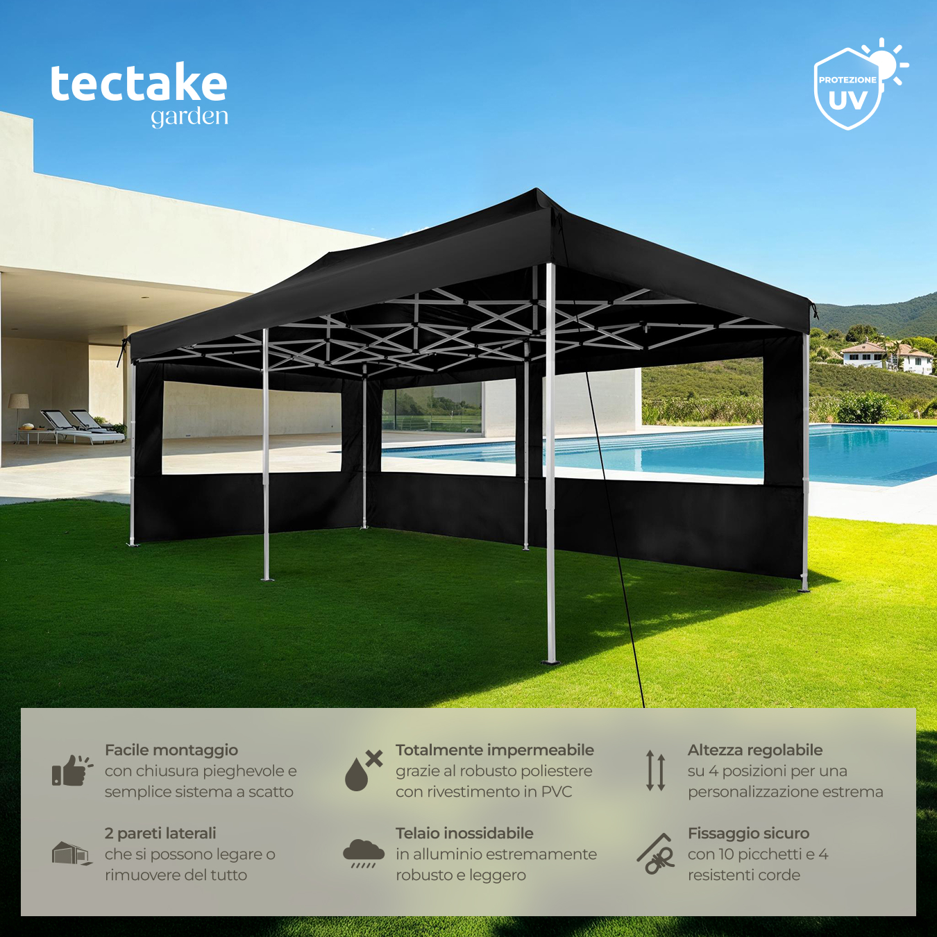 Gazebo da Giardino Richiudibile Pieghevole Alluminio Impermeabile Tendone 6x3 m - Foto 15 di 46