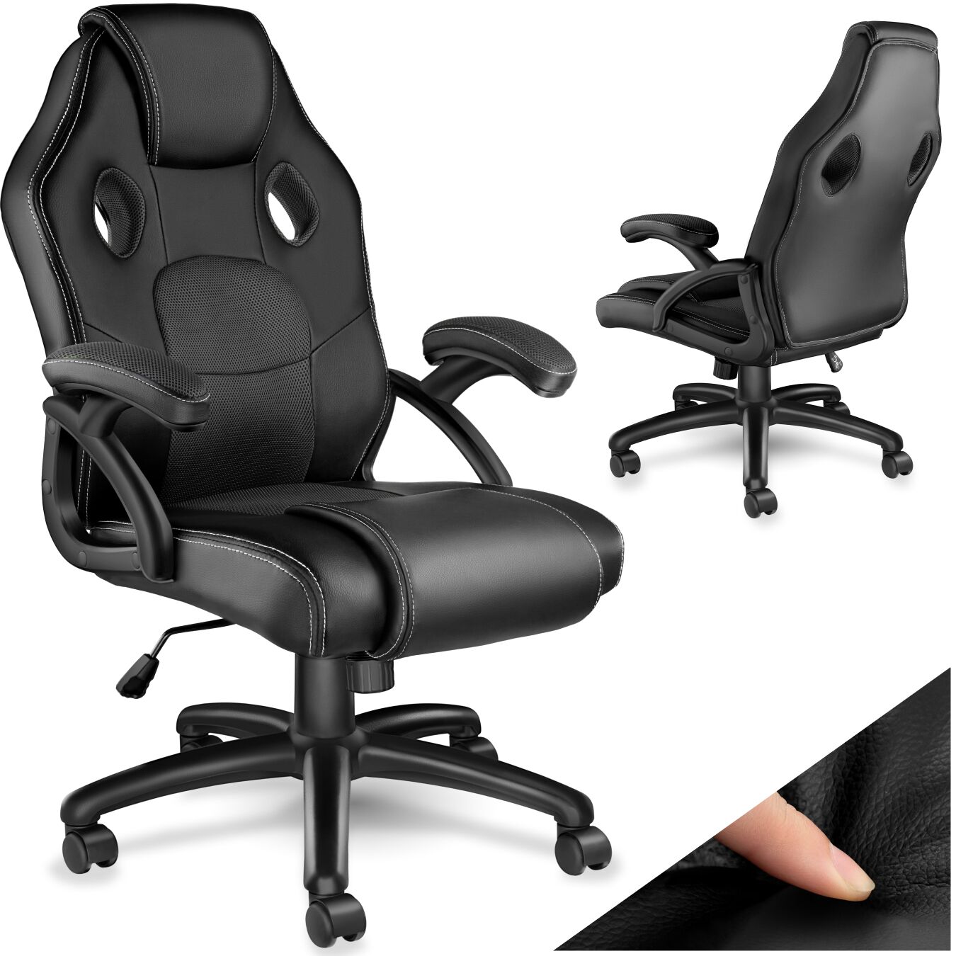 Gaming Chair Mike - ergonomic shape, thick padding, stepless height adjustment - black