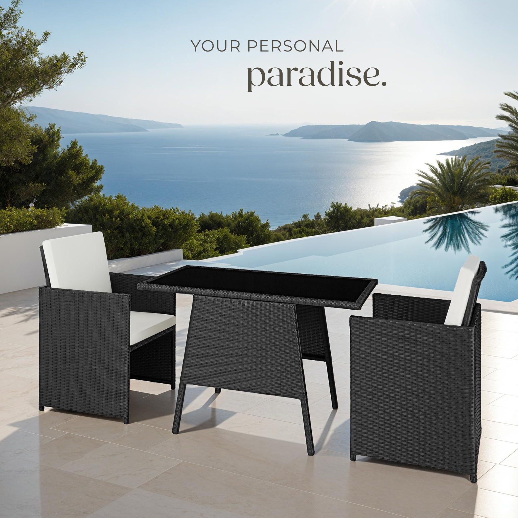 Garden bistro set in rattan | 2 chairs, 1 table | Outdoor Compact Furniture - Picture 9 of 49