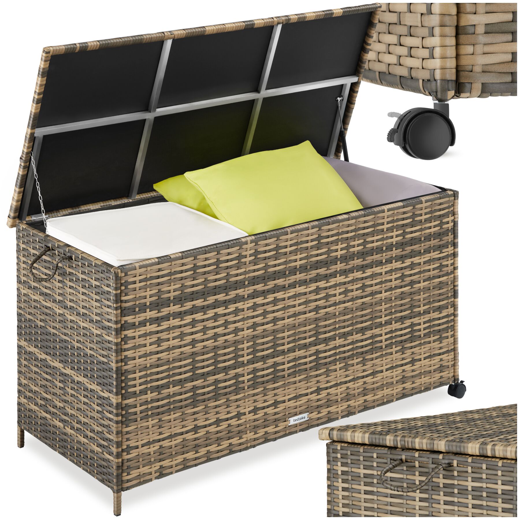 Boîte de rangement Kuusamo, en rotin, avec structure en aluminium et roulettes - marron naturel | tectake