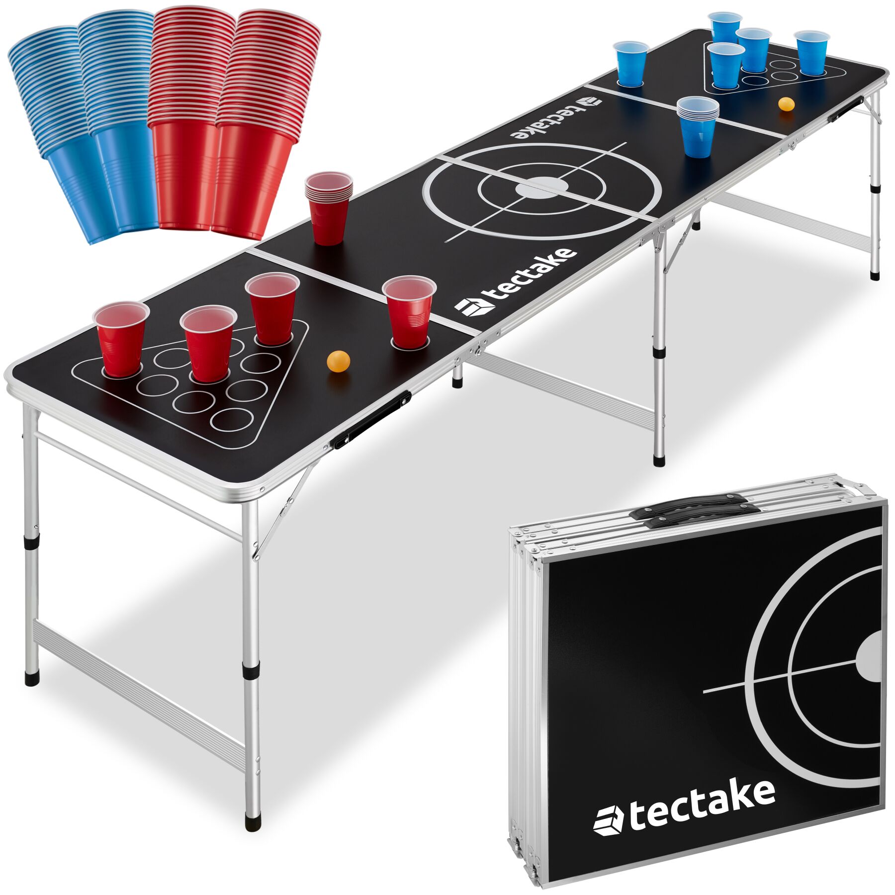 Brew Battle, hopfällbart ölpongbord i aluminium - svart | tectake