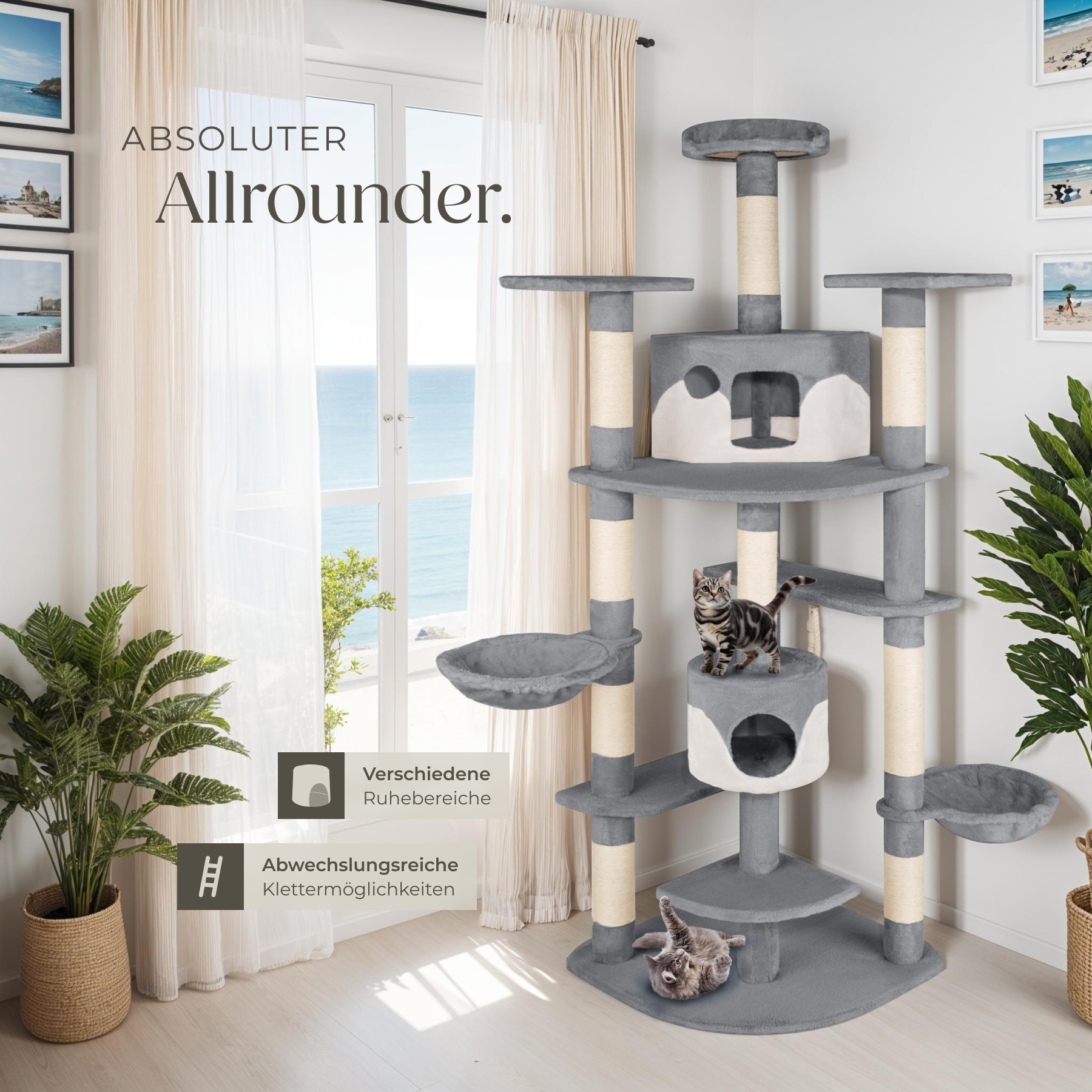 Kratzbaum XXL Katzenbaum Sisal große Katzen Kletterbaum 204 cm Katzenkratzbaum - Afbeelding 21 van 37
