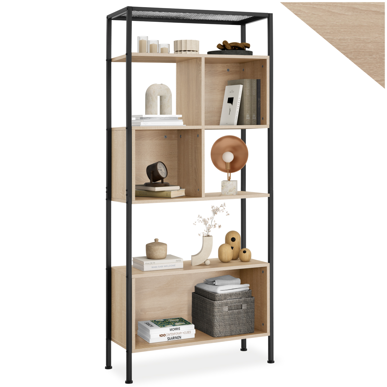 Wandkast Hastings 75x31x170,5cm - Industrieel licht hout, eiken Sonoma