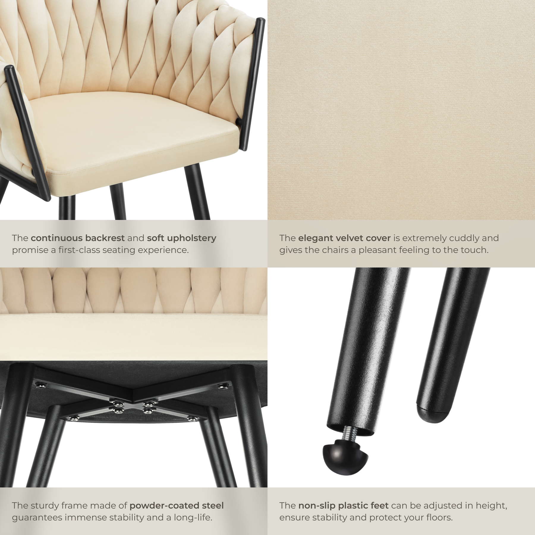 Dining Chairs Set Breakfast Room Chair Kitchen Padded Reading Seats Velvet - Picture 18 of 49