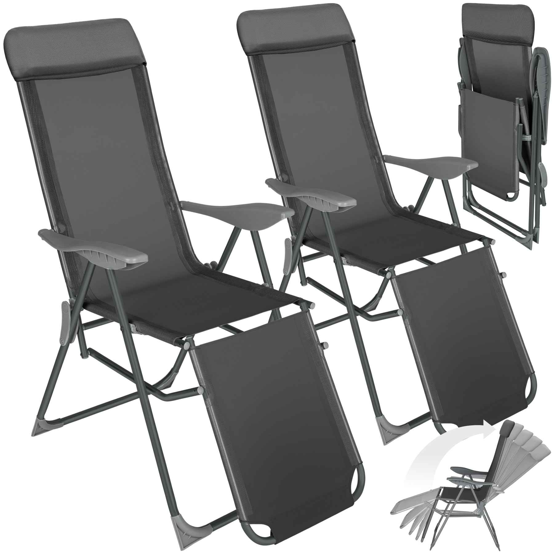 tectake - Lot de 2 chaises de jardin en aluminium avec nuque rembourrée - gris anthracite