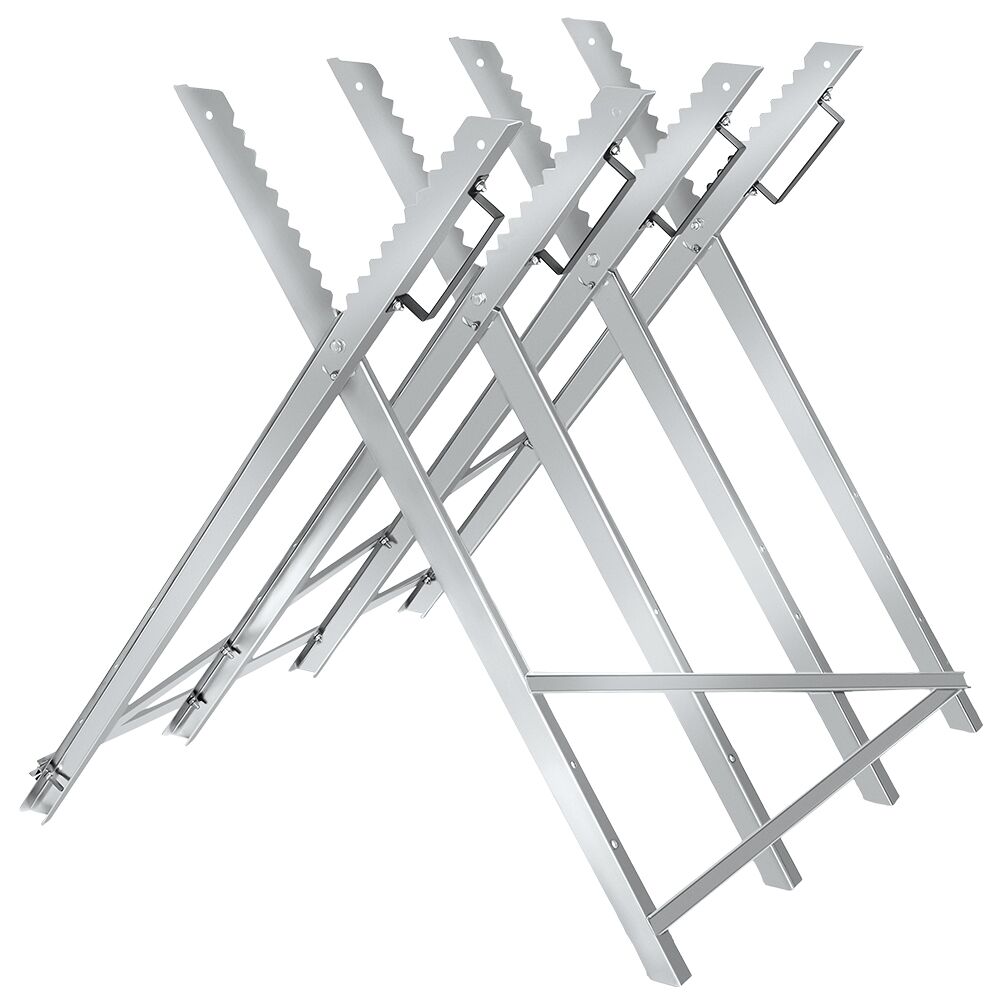 Sawhorse - steel with 4 stem holders, foldable with handles - grey