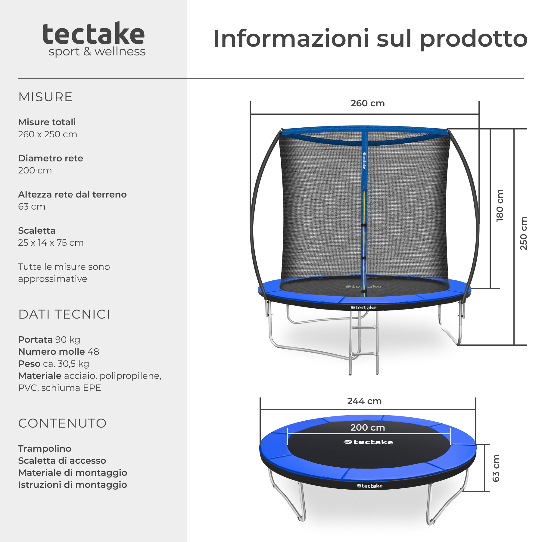 Trampolino elastico con rete di sicurezza per bambini da esterno giardino - Foto 7 di 37
