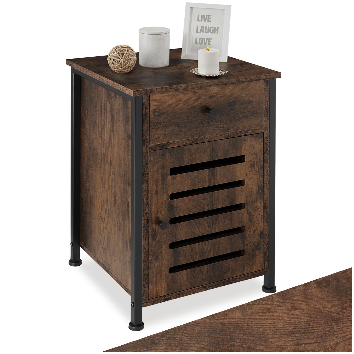 Mesilla de noche Waterford 40x42x60,5cm - Madera industrial oscura, rústica | tectake