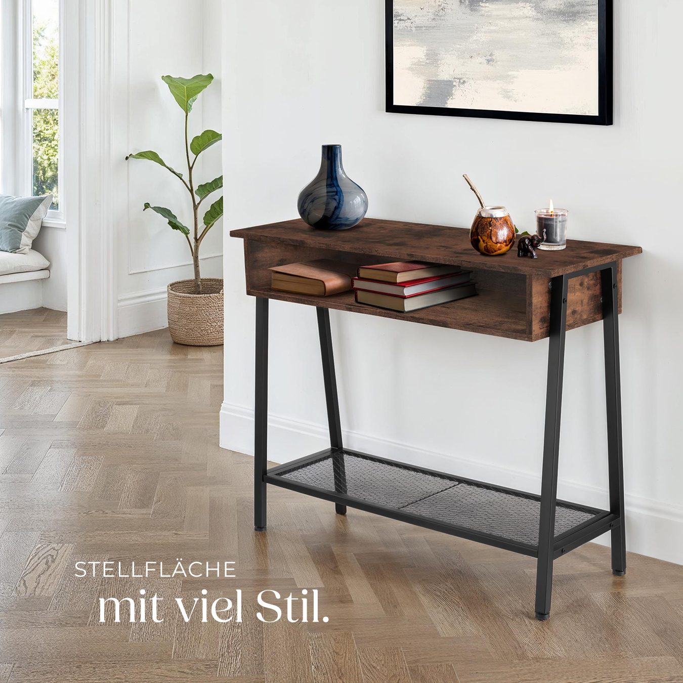 Konsolentisch Flurtisch Sideboard mit Fach Gitterablage Holz Metall Industrie