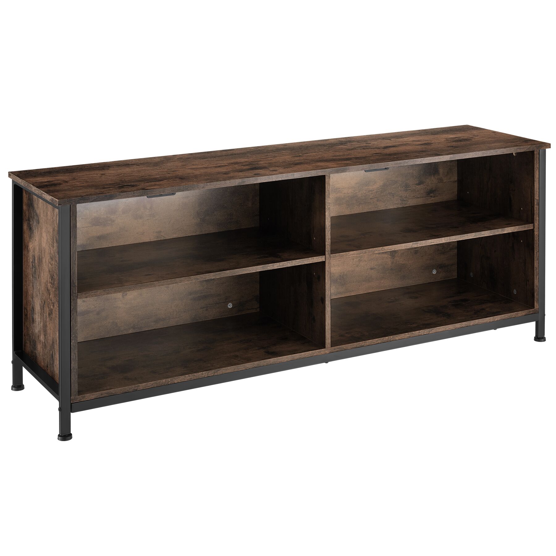 TV Stand Navan - 4 open compartments, 2 adjustable shelves, 4 cable cutouts - Industrial wood dark, rustic