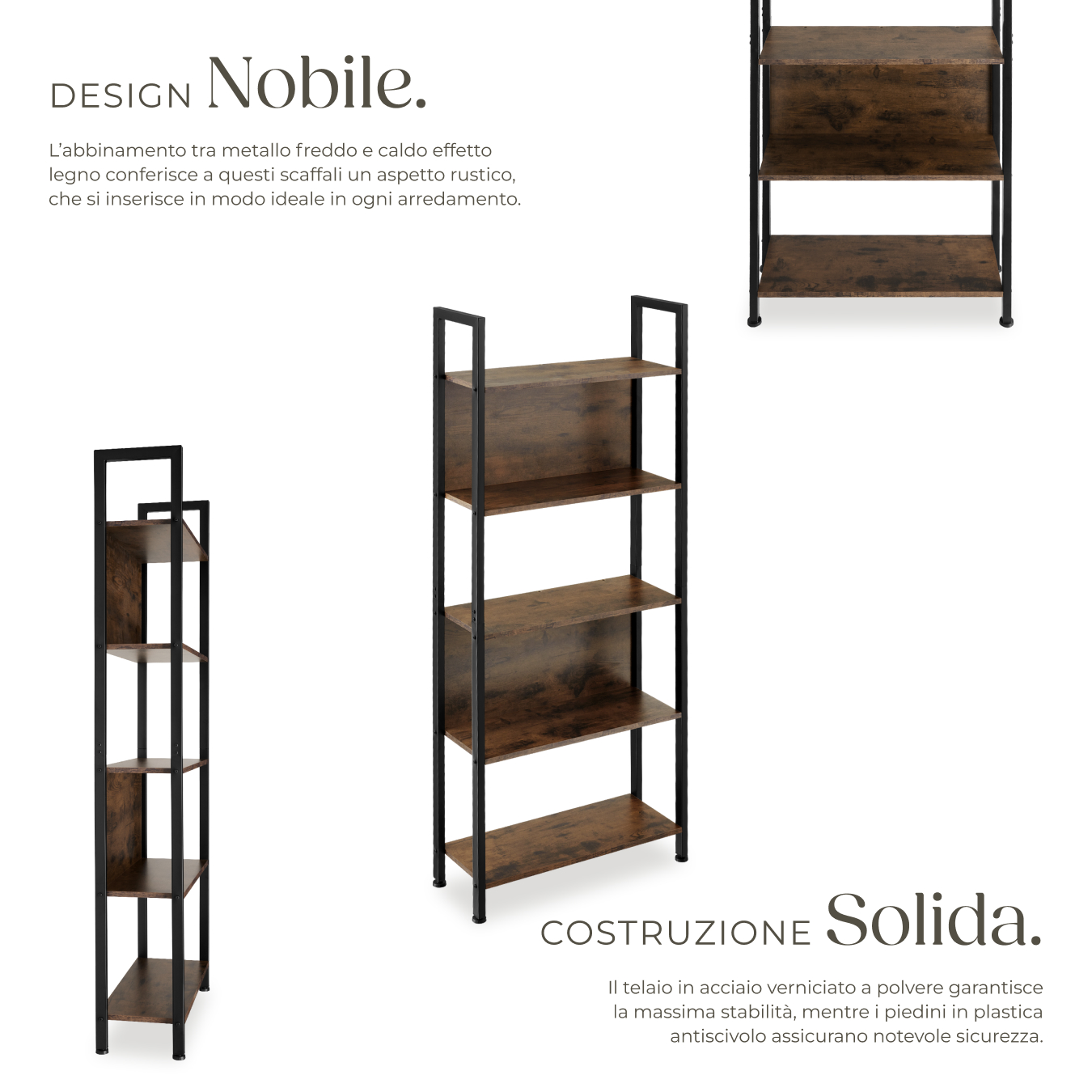 Scaffale scaffalatura alta libreria con 5 ripiani muro legno metallo industrial - Foto 5 di 25