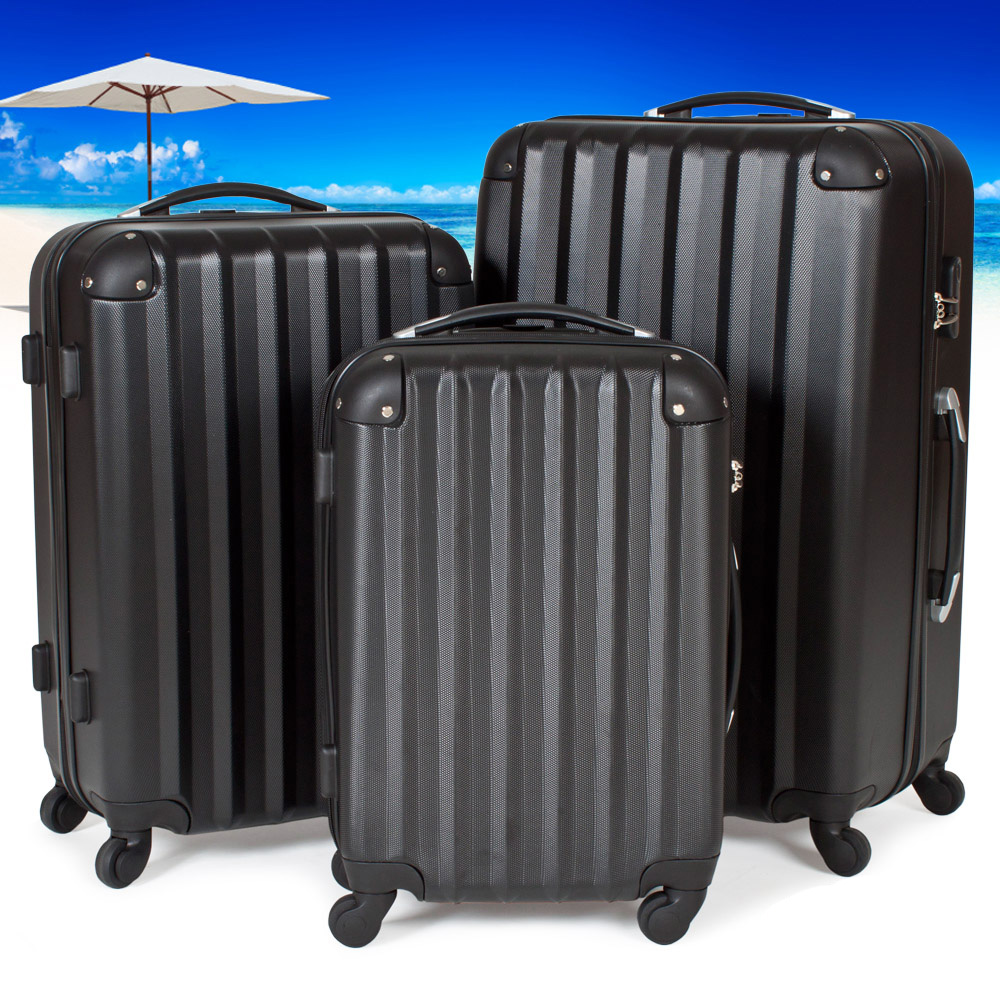 Tectake Conjunto de maletas de viaje rígidas negro - maletas de viaje  ultraligeras, pack de maletas trolley con asas laterales, - AliExpress