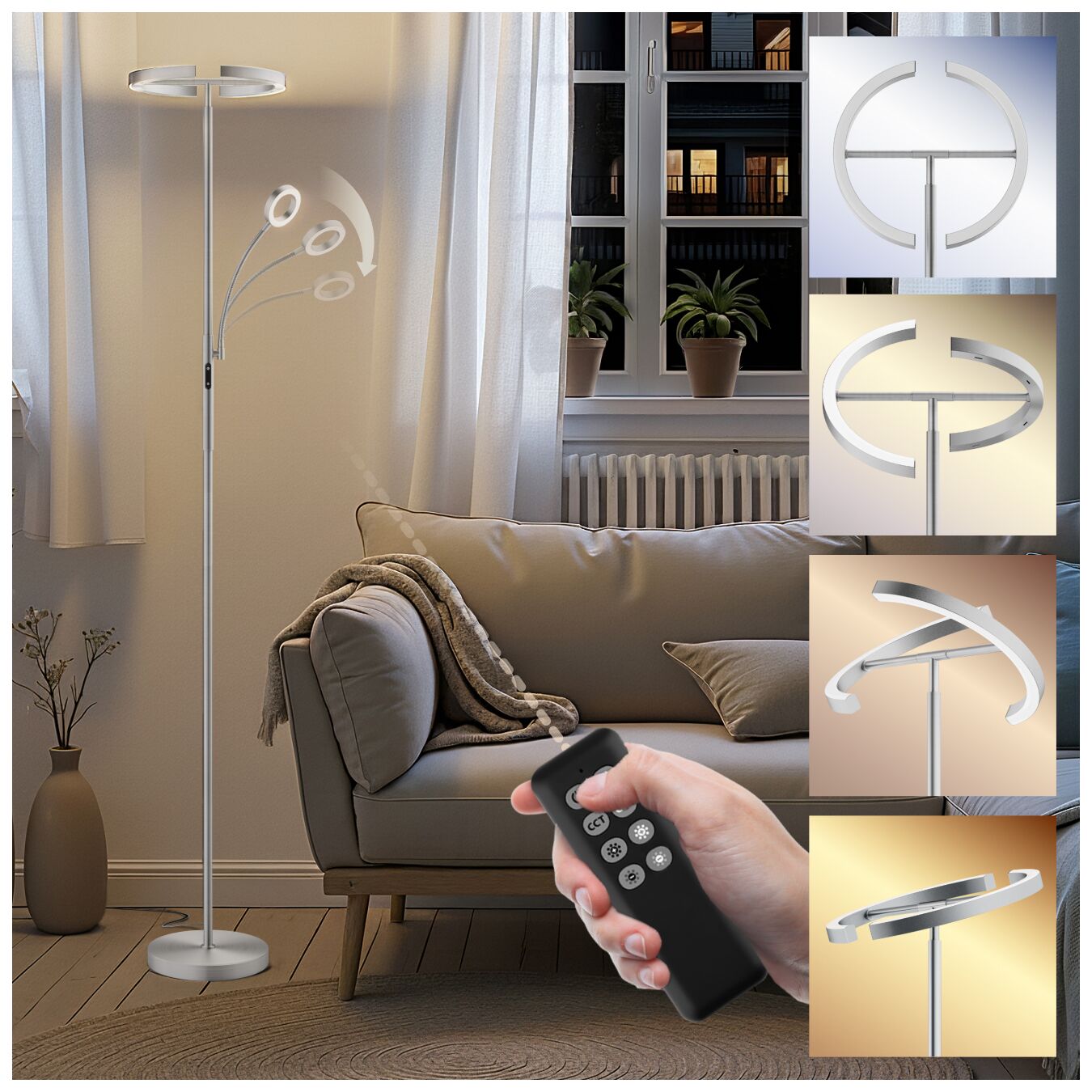 Deckenfluter Auralis LED 20W, Leselicht, dimmbar - Nickel matt