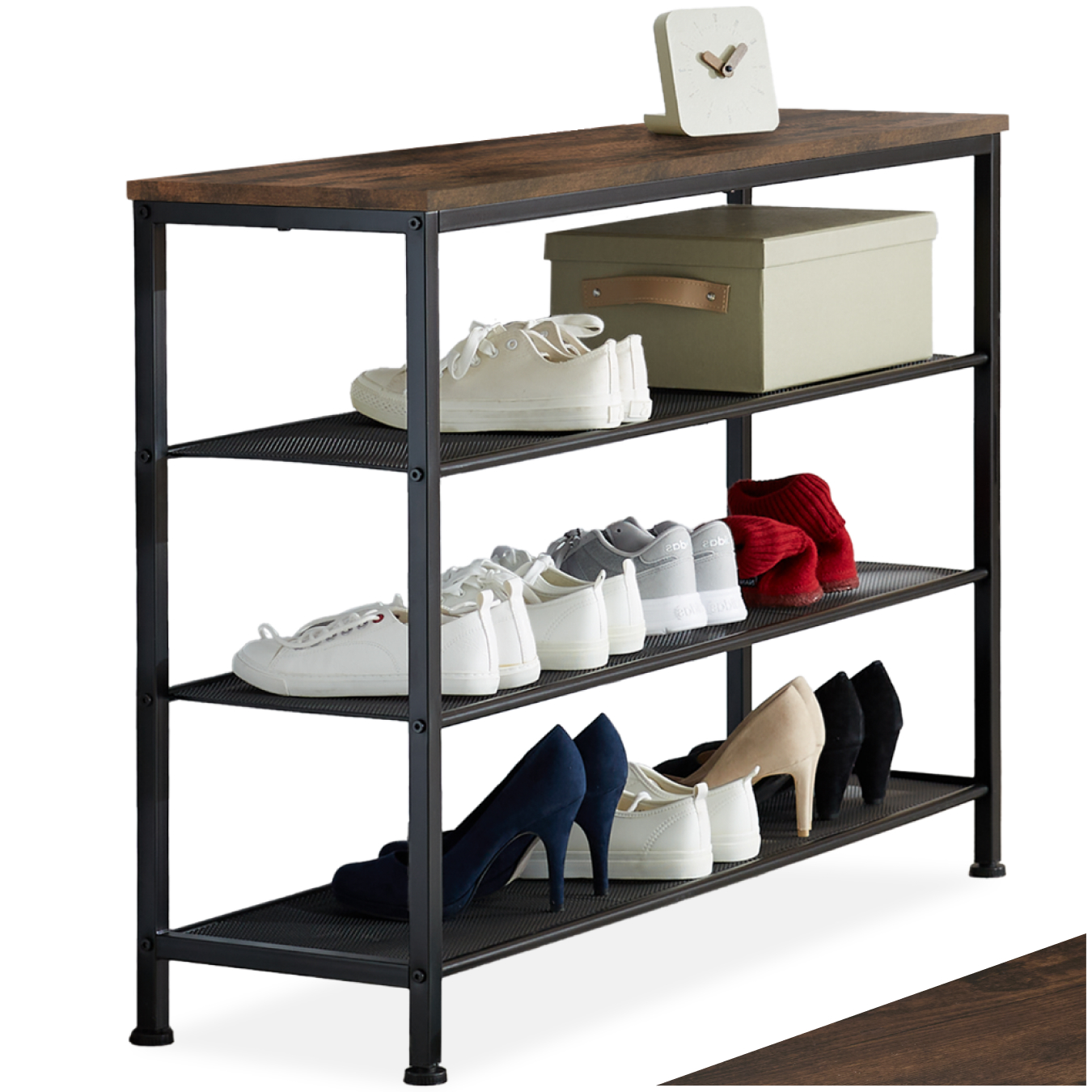Schoenenrek Portsmouth 100x30,5x72,5cm - Industrieel hout donker, rustiek