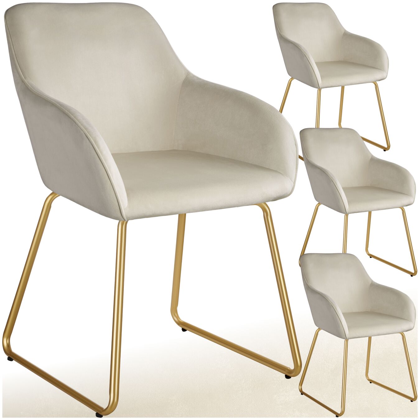 Esszimmerstuhl Jeane, Samtoptik, Kufengestell - Samtoptik creme/gold, 4er Set