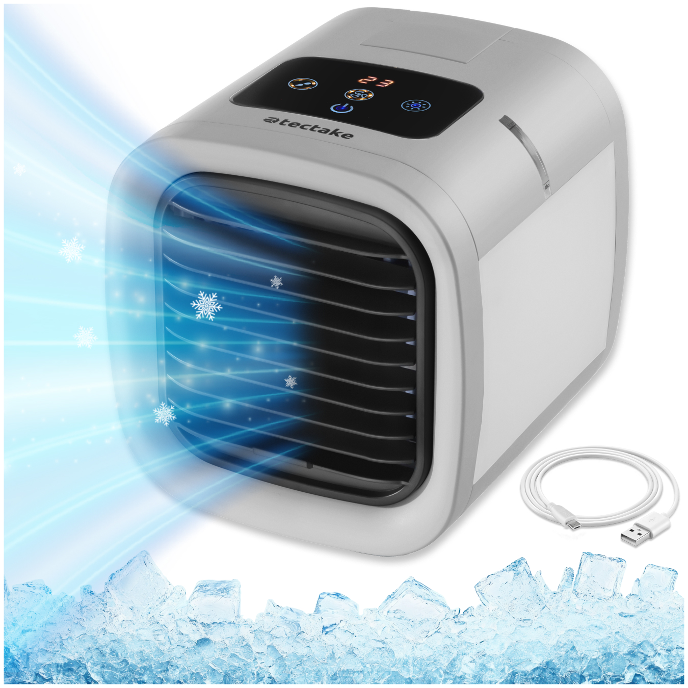 Portable Air Cooler Frosty with 2 Cooling Levels, 5 Fan Speed Settings and LED Lighting, - grey