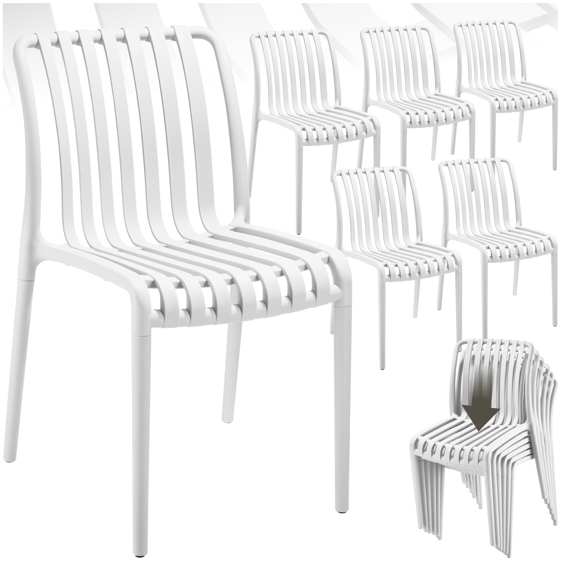 Garden chairs Alcudia - durable, stackable and weather-resistant - white, Set of 6