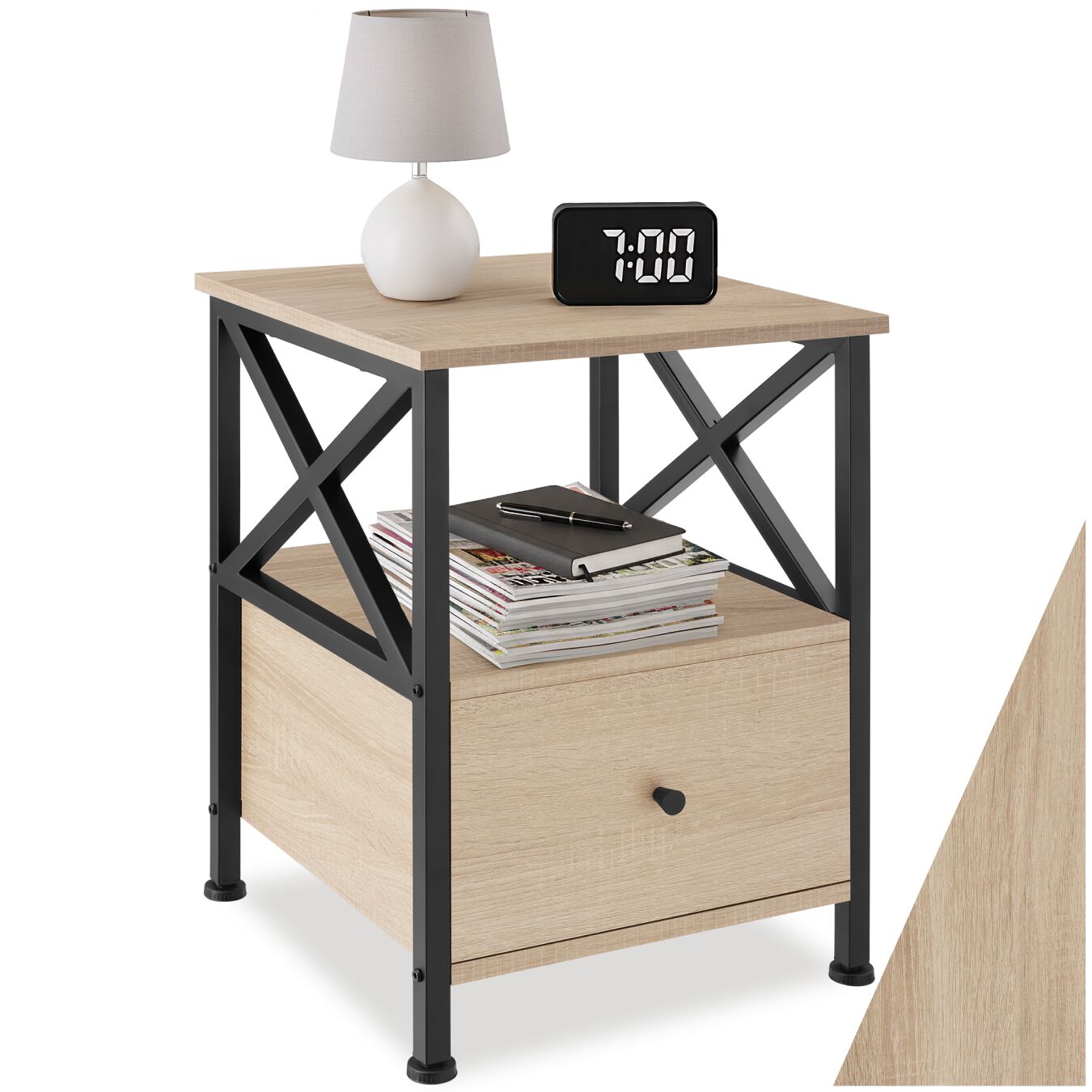 Table de chevet Falkirk 40x41,5x55,5cm - Bois clair industriel, Chêne Sonoma | tectake