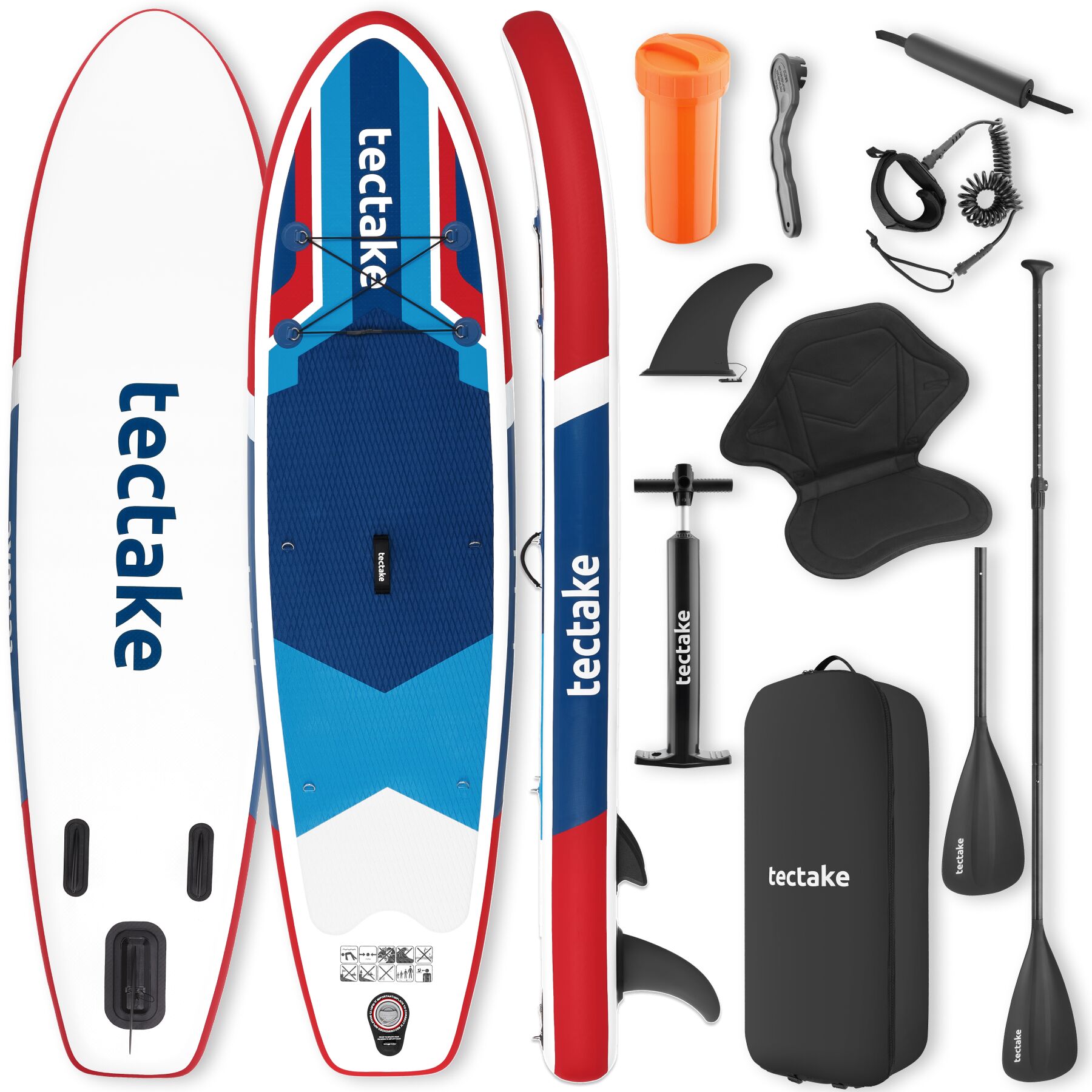2-in-1 inflatable SUP kayak, with paddle, pump, backpack - red/blue | tectake