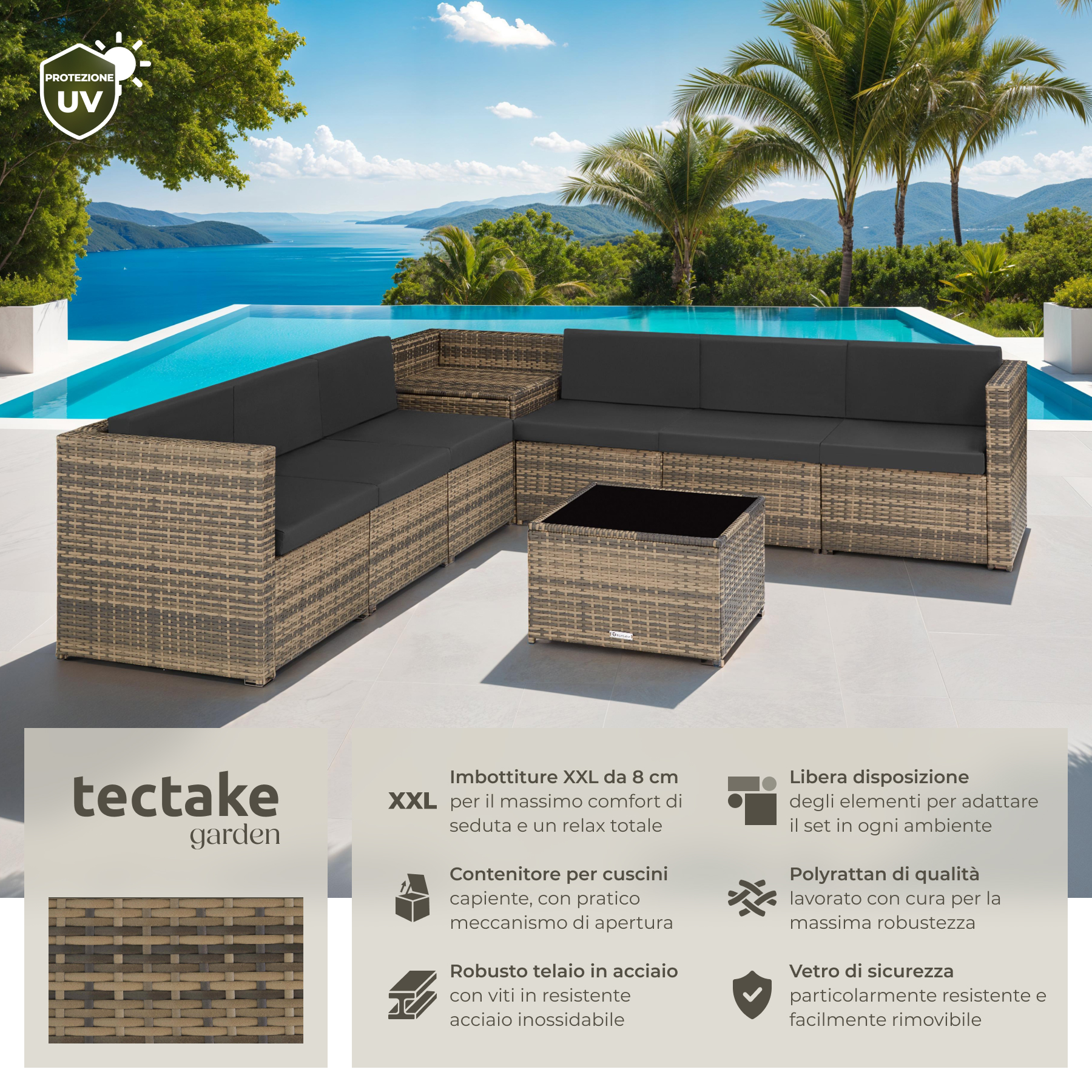 Salottino in Rattan Mobili Giardino Set Terrazza Poltrone Tavolo Box Contenitore - Foto 27 di 37