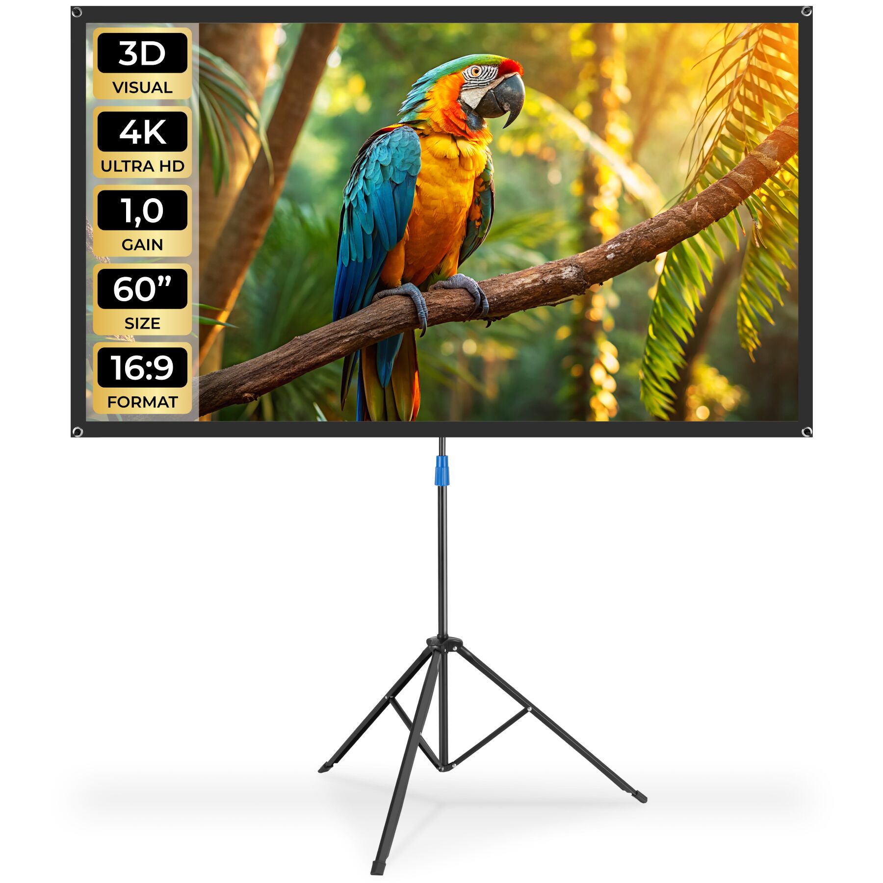 Cinema Projector Screen with Foldable Tripod, 16:9, 4K, HD - white | tectake