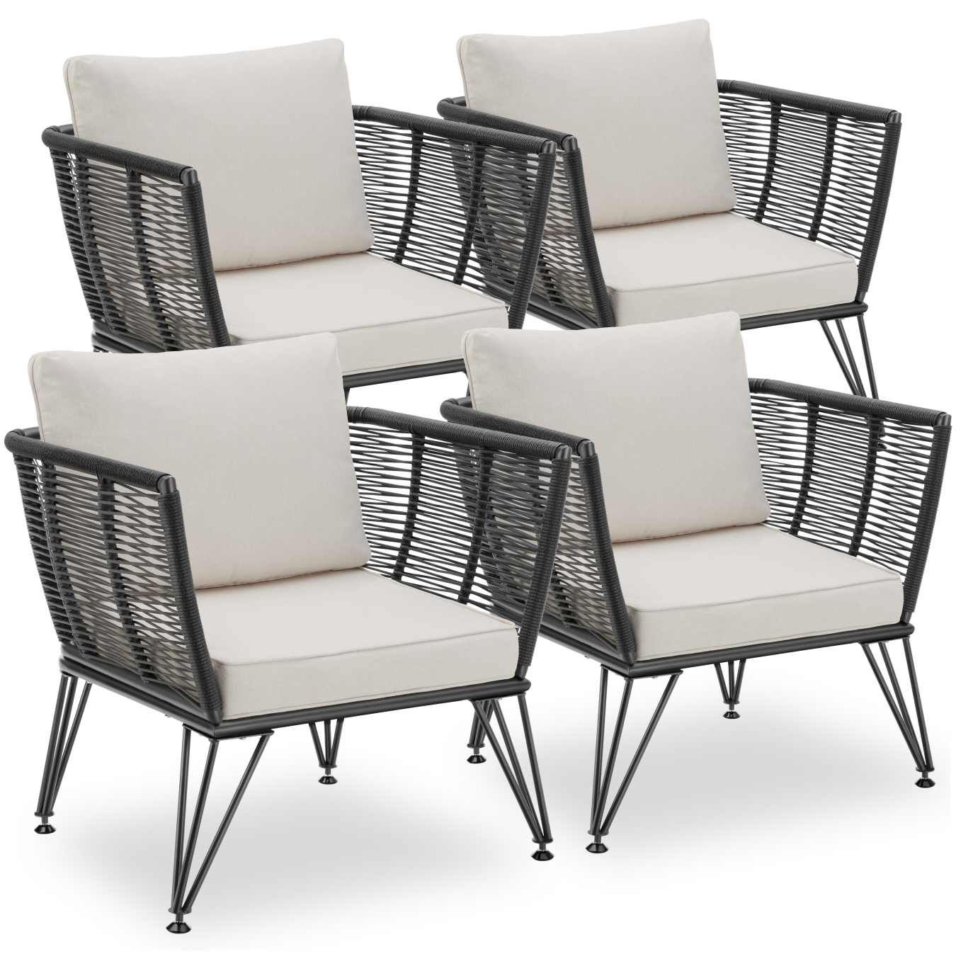 Loungestoelen set Sundo in touwdesign - Set van 4