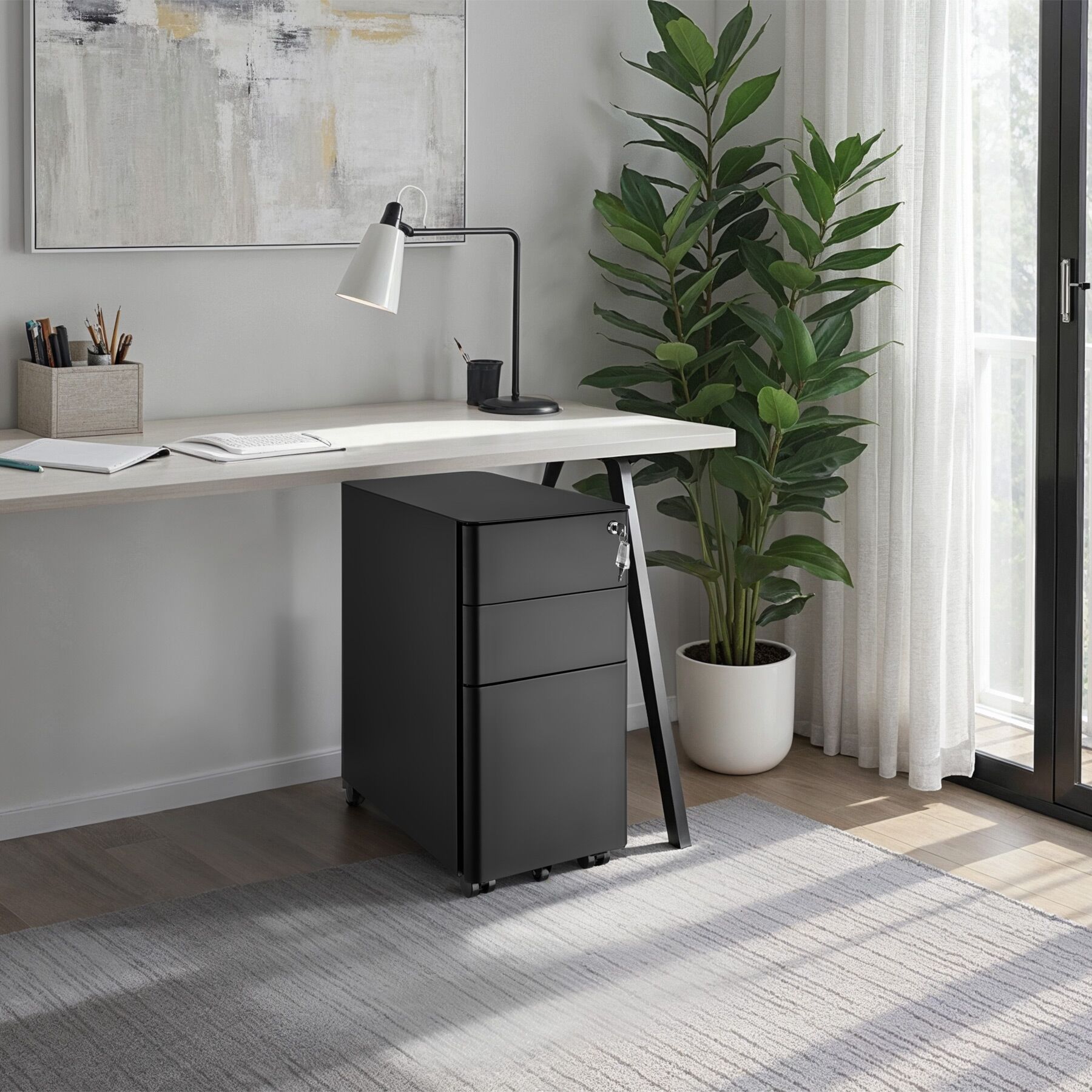 Rollcontainer 2 Schubladen Büroschrank Abschließbar Aktenschrank Hängeregister - Bild 13 von 25