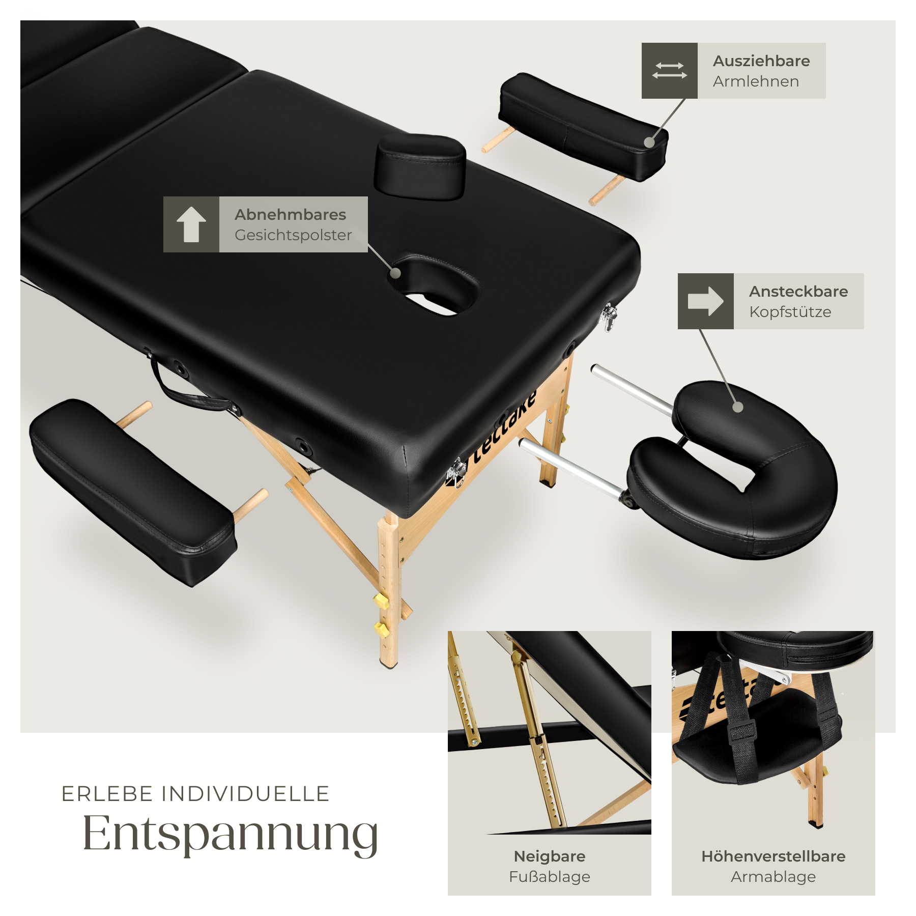 Massageliege Massagetisch Massagebank Holz Liege Mobil klappbar 3 Zonen Tasche