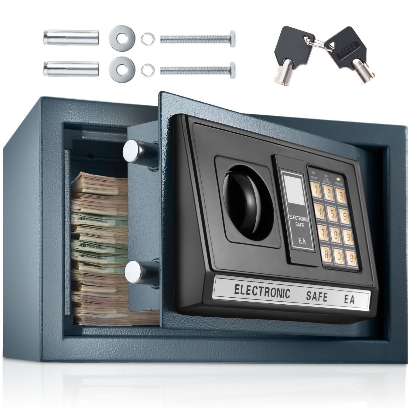 Elektronische kluis met sleutel en LED-display inclusief batterijen - zwart | tectake