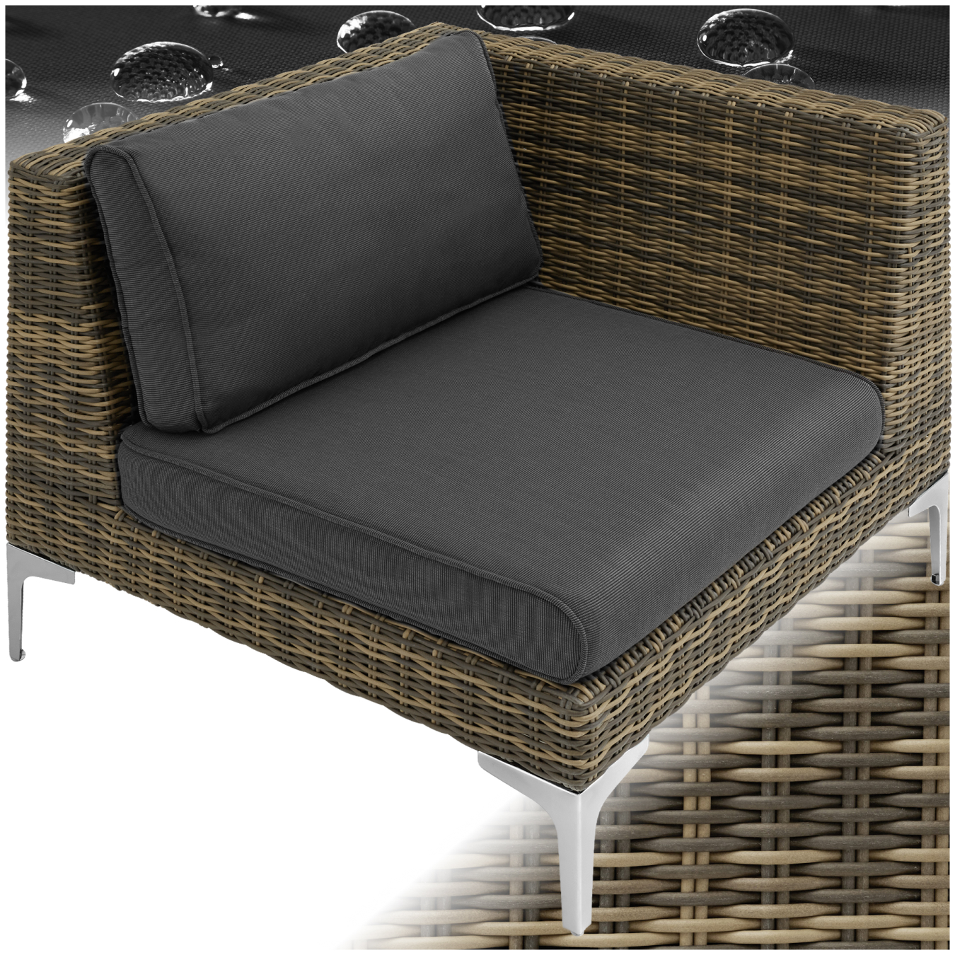 Ensemble modulable en rotin Villanova coin gauche en aluminium - gris anthracite chiné