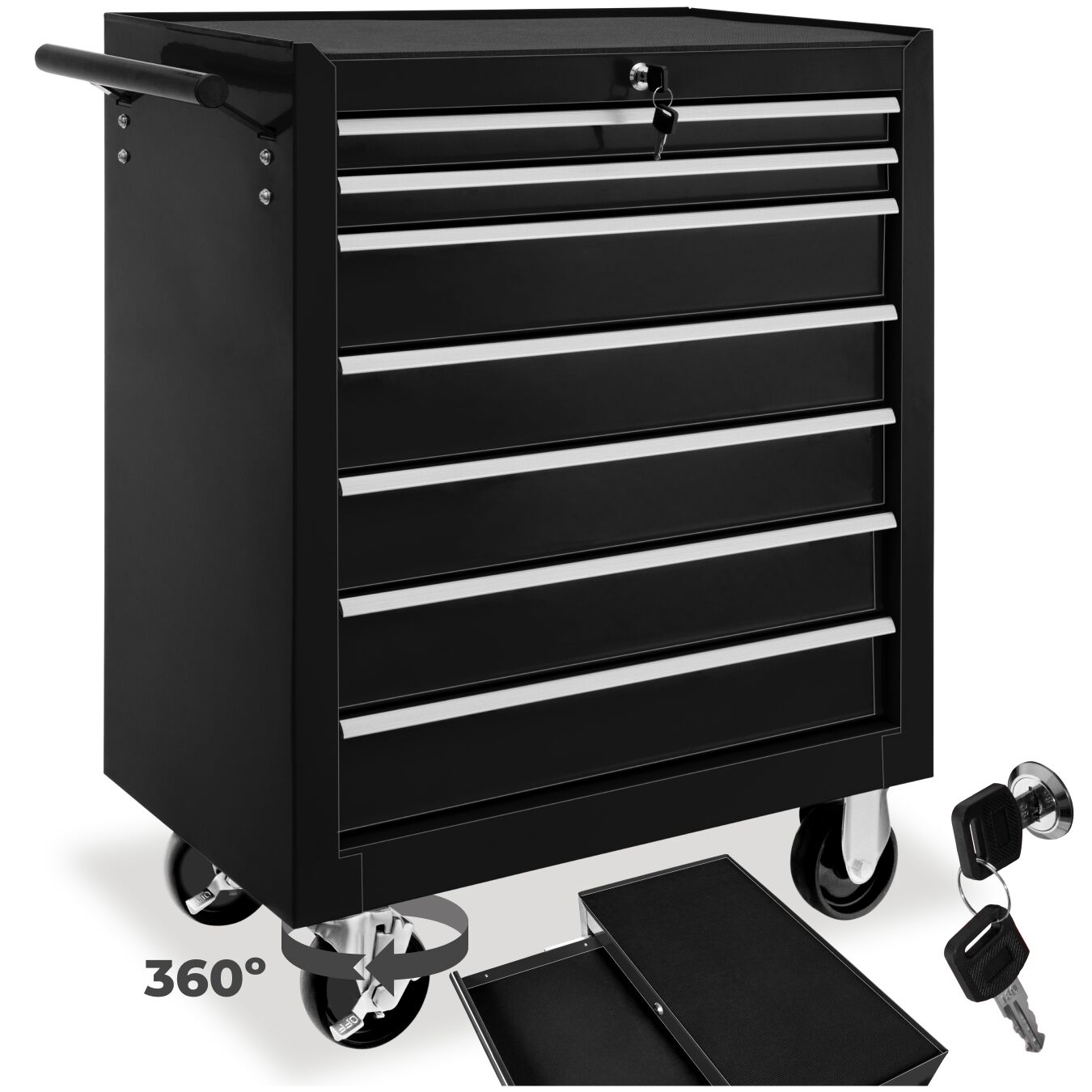 Tool Chest - 7 drawers, 4 wheels, central locking - black