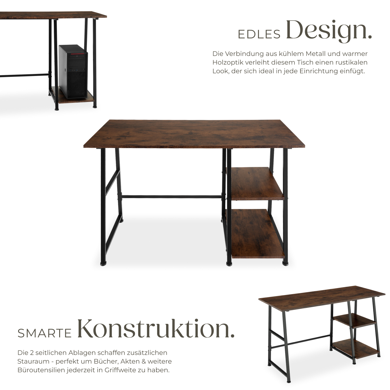 Schreibtisch Computertisch Bürotisch mit Regal 2 Ablagen Holz Metall Industrie