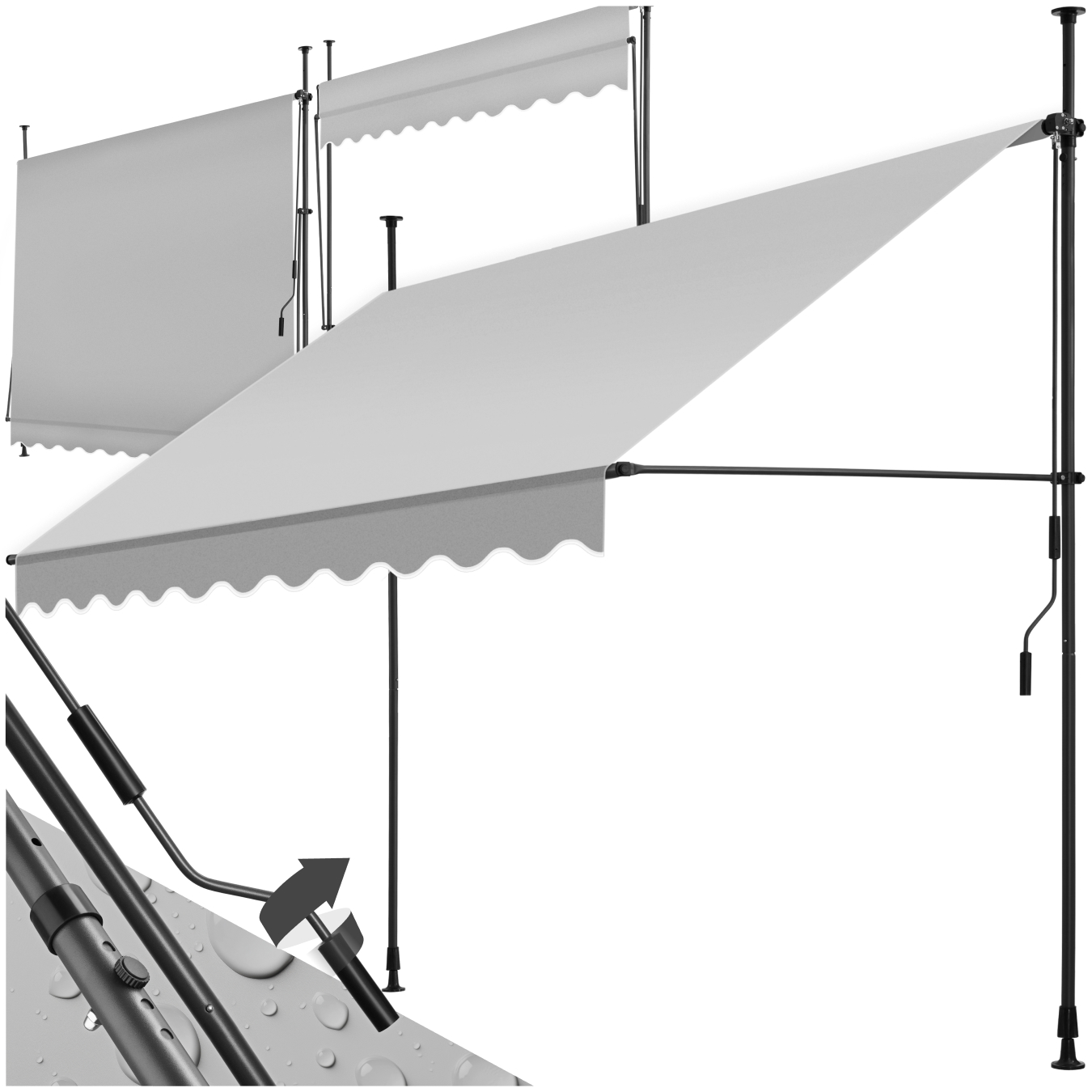 Klemmmarkise mit Handkurbel, höhenverstellbar - 250 x 180 cm, hellgrau