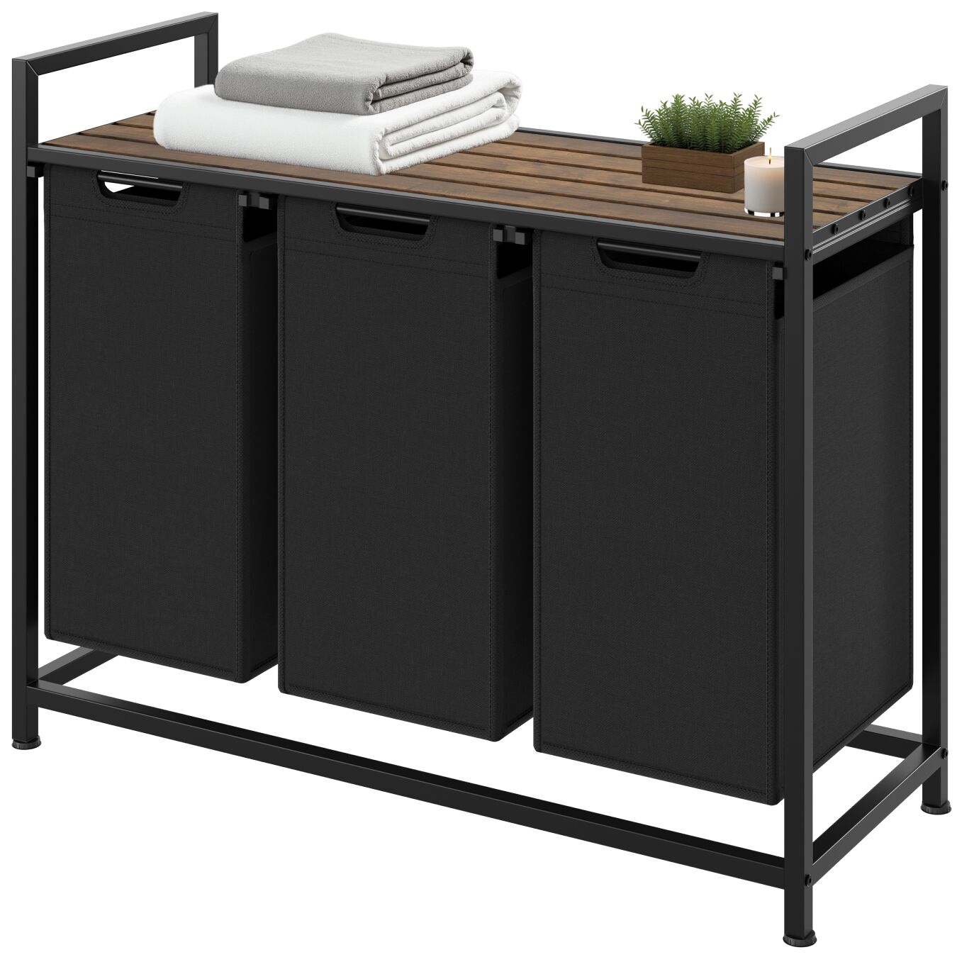 Wäschesortierer mit Ablage, Industrial Style - 34 x 93,5 x 72 cm