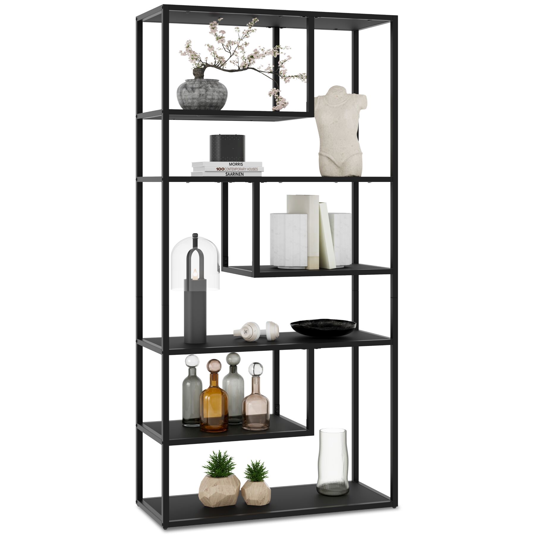 Wandkast Venda met 6 vakken, industriële stijl, 85x35x188cm - zwart | tectake