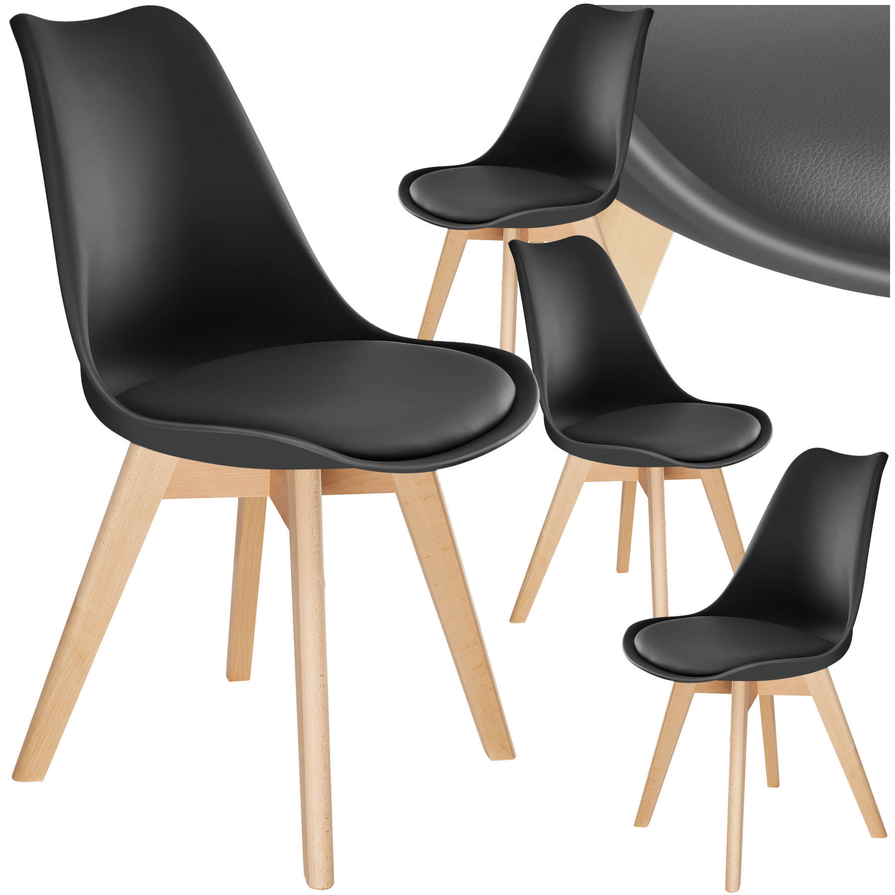 Eetkamerstoelen Frederikke - zwart, Set van 4