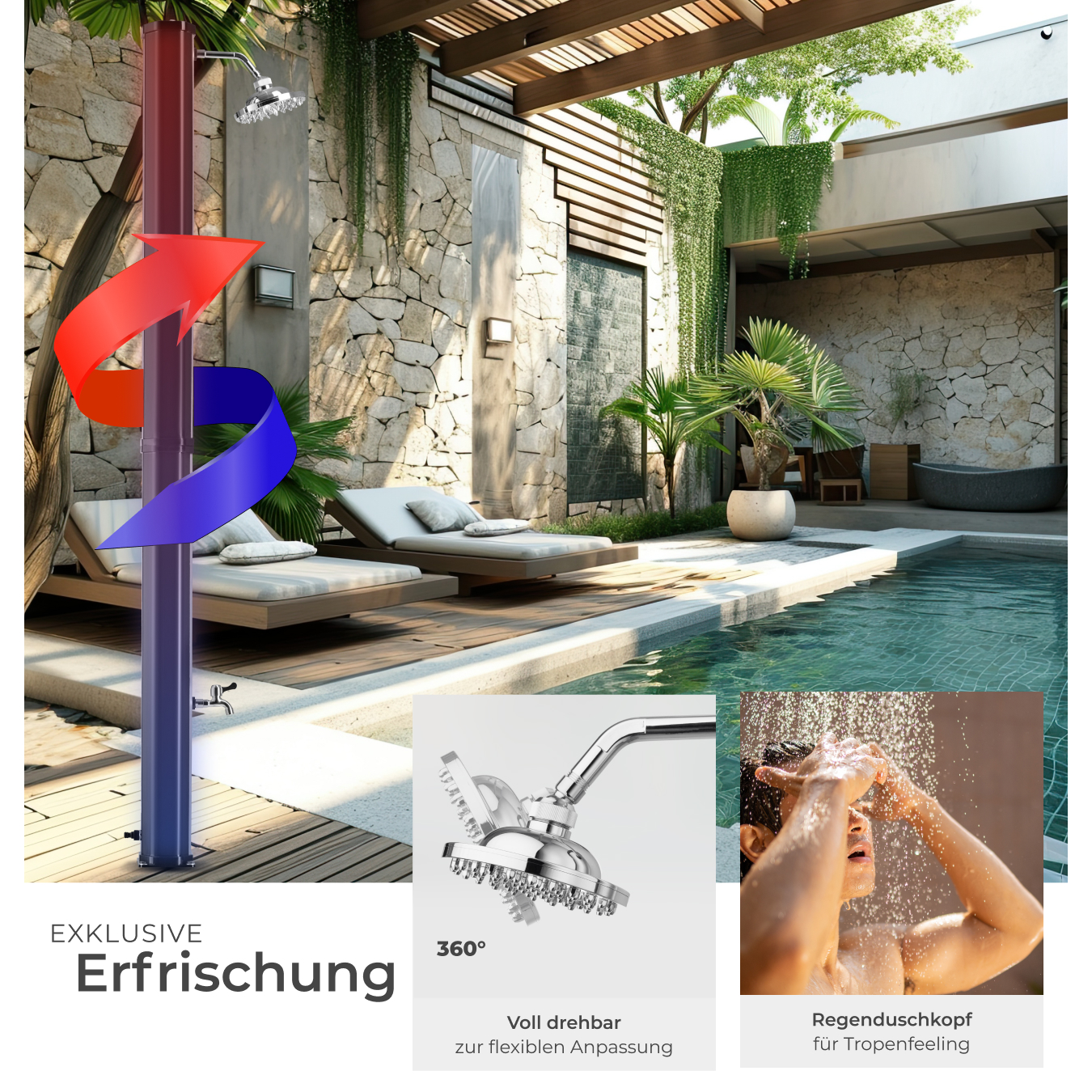 Solardusche Gartendusche Pooldusche Außendusche Campingdusche Regendusche 35L
