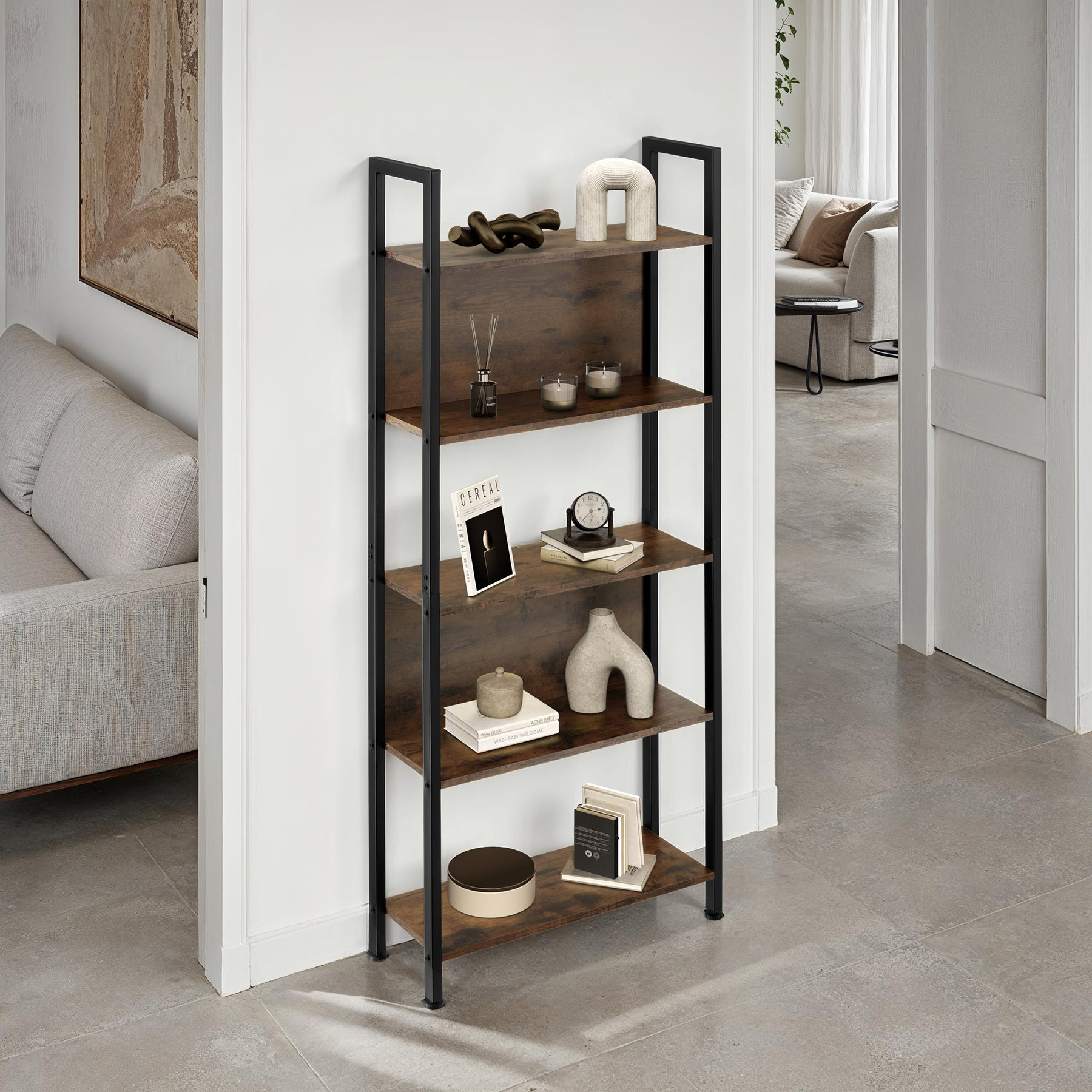 Scaffale scaffalatura alta libreria con 5 ripiani muro legno metallo industrial - Foto 11 di 25
