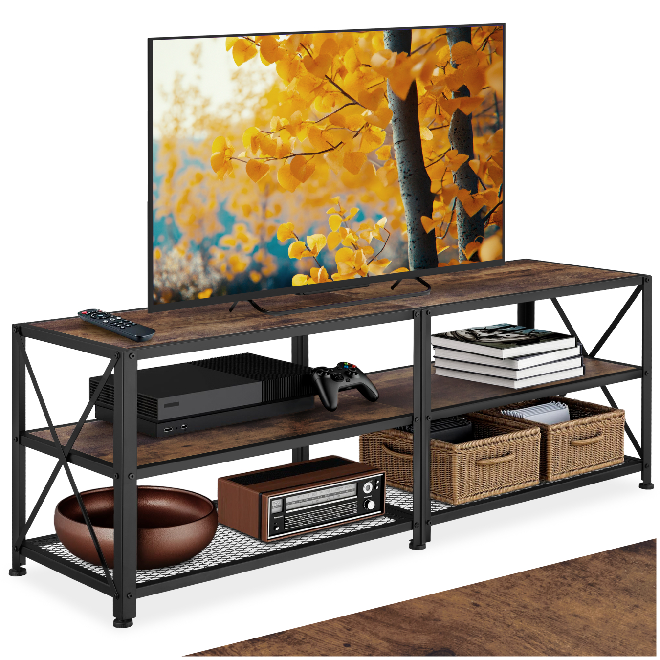 TV-meubel - 141 cm, Industrieel hout donker, rustiek