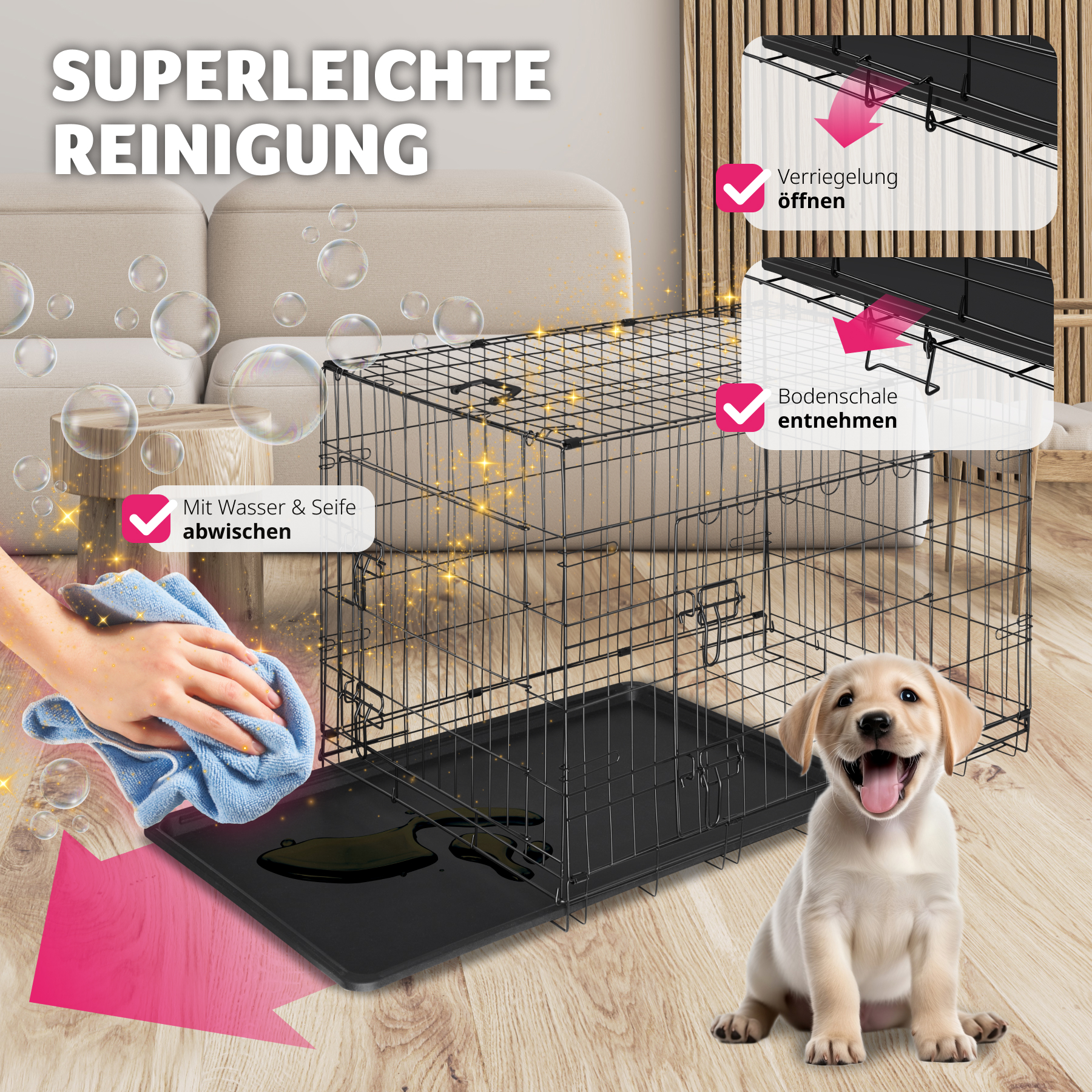 Hundekäfig Klappbar Hundebox mit 2 Türen Transportbox Gitterkäfig Transportkäfig
