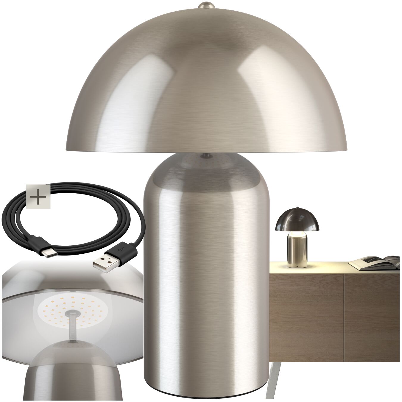Kleine Retro-Tischlampe Kade, dimmbar - Nickel matt