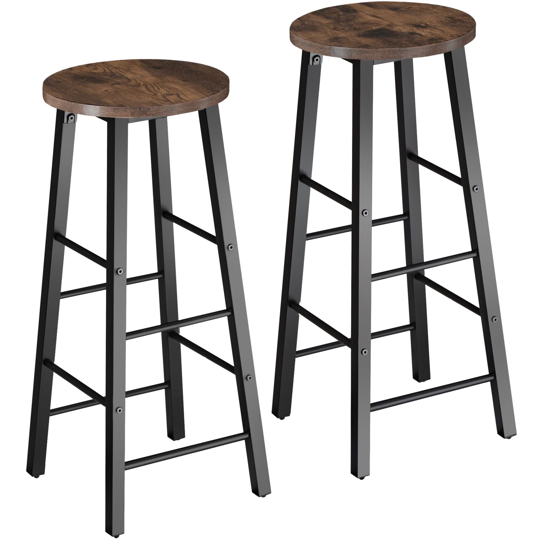 2 tabourets de bar Keynes - Bois foncé industriel, rustique de tectake