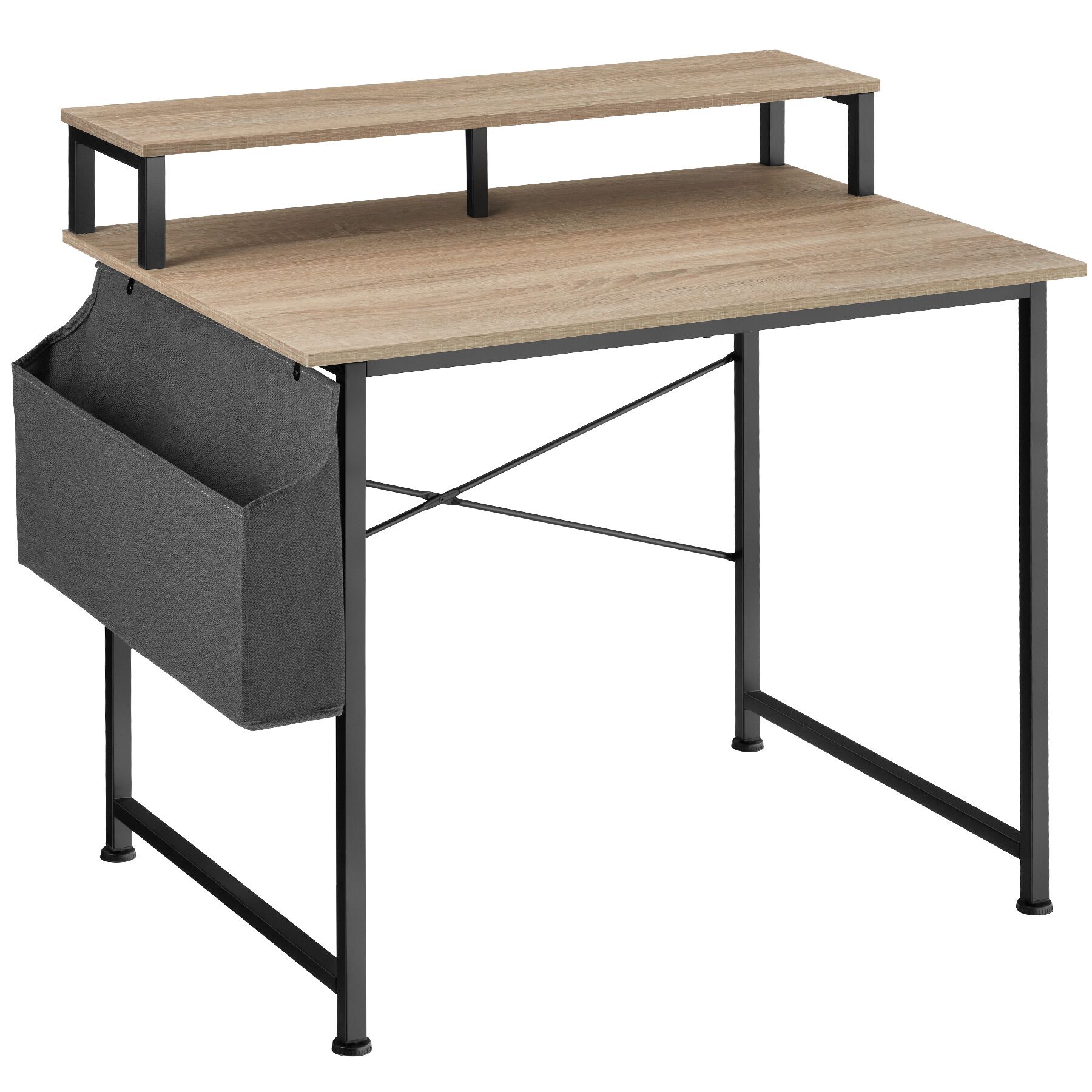Biurko komputerowe z nadstawką na monitor - Drewno industrialne jasne, dąb Sonoma, 120 cm | tectake