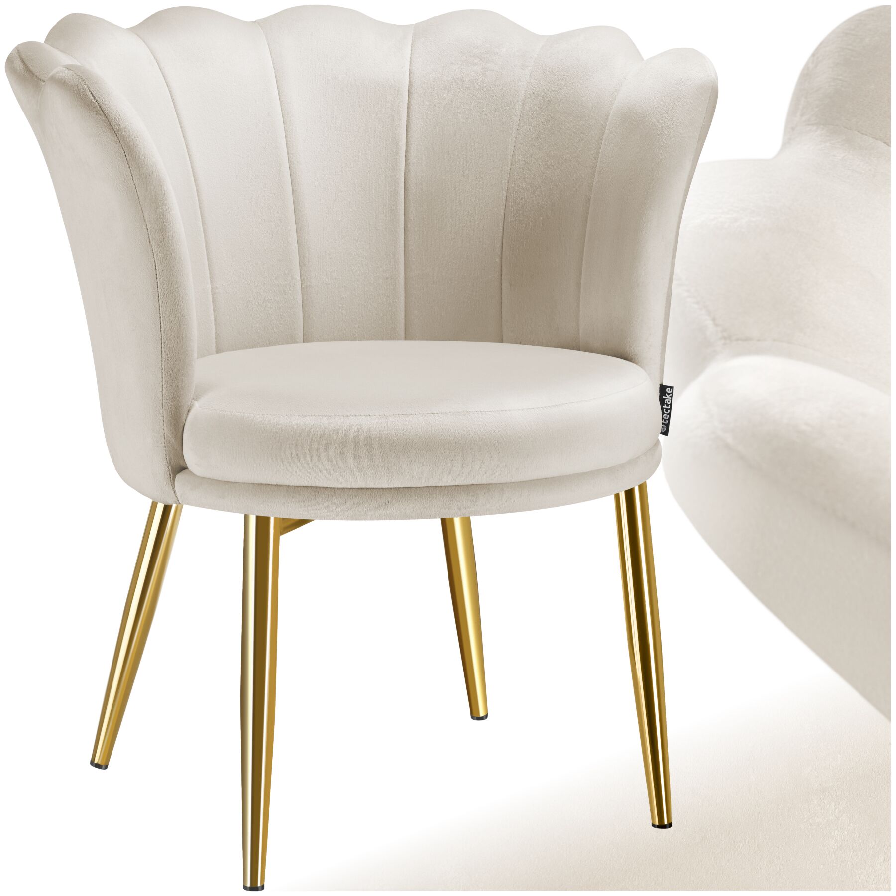 Sessel Stella, dicke Polsterung, 67x64x76cm - Samtoptik creme/gold | tectake