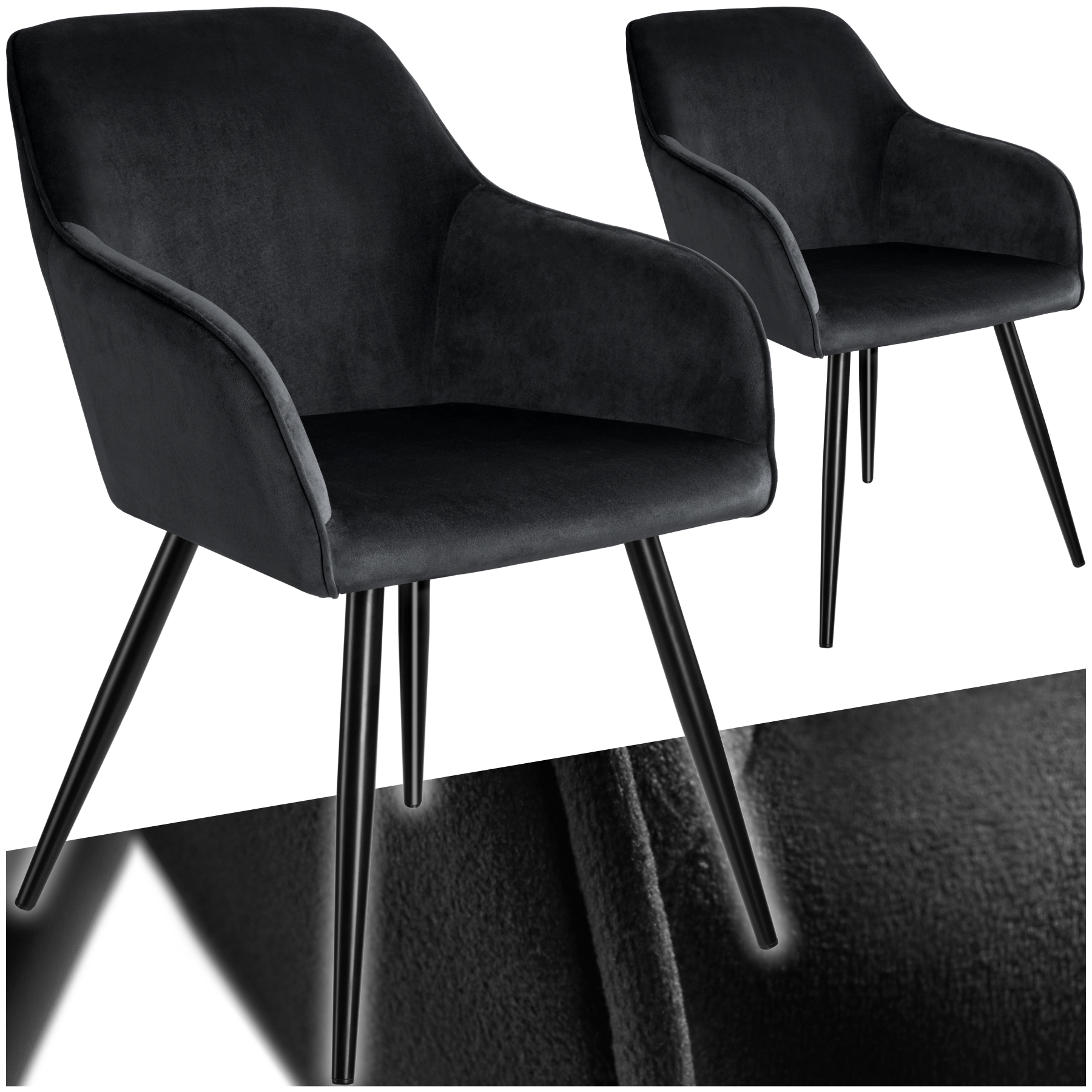 Chaise MARILYN Effet Velours Style Scandinave - noir, Lot de 2