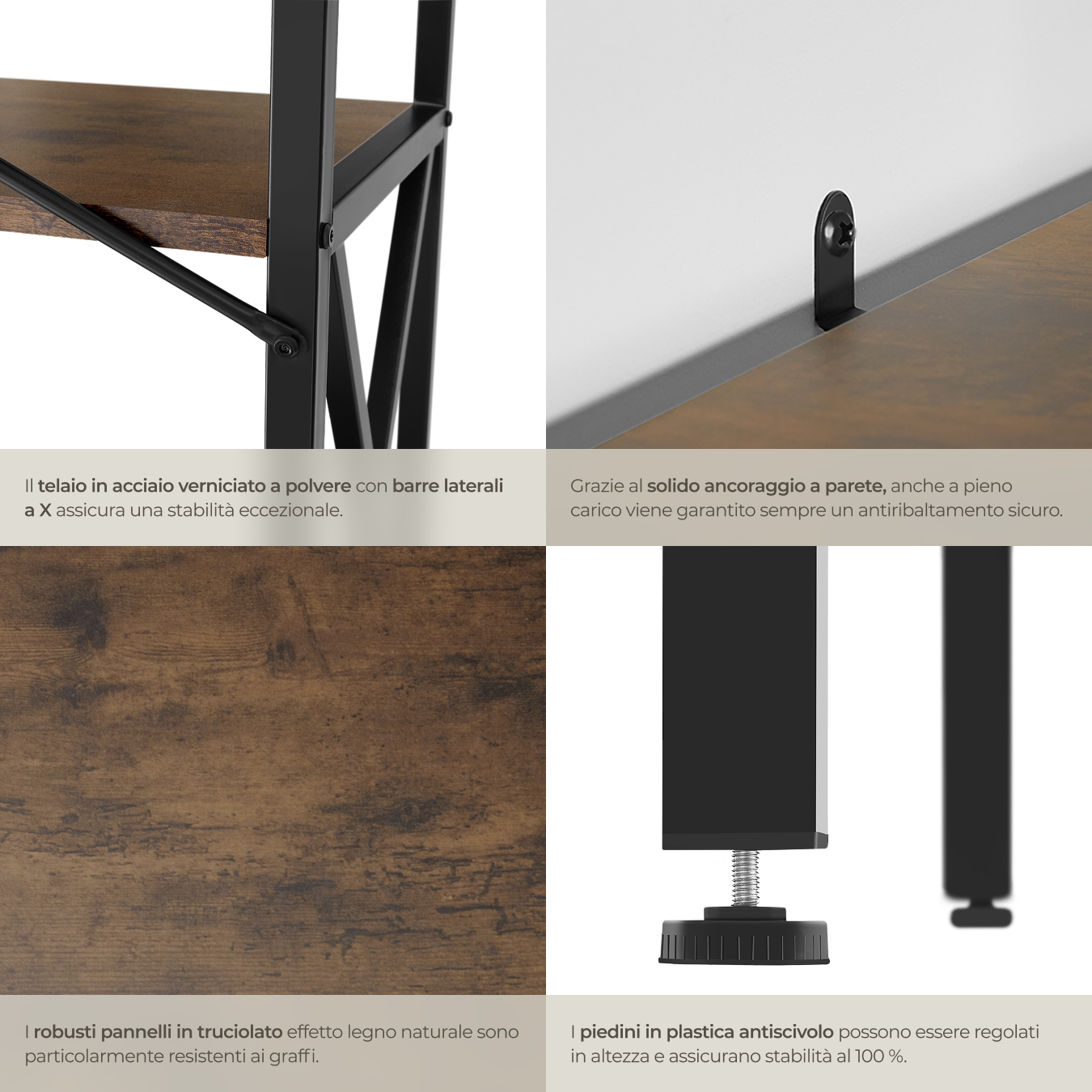 Scaffali alti libreria 4 ripiani scaffali cucina legno metallo stile industrial - Foto 6 di 25
