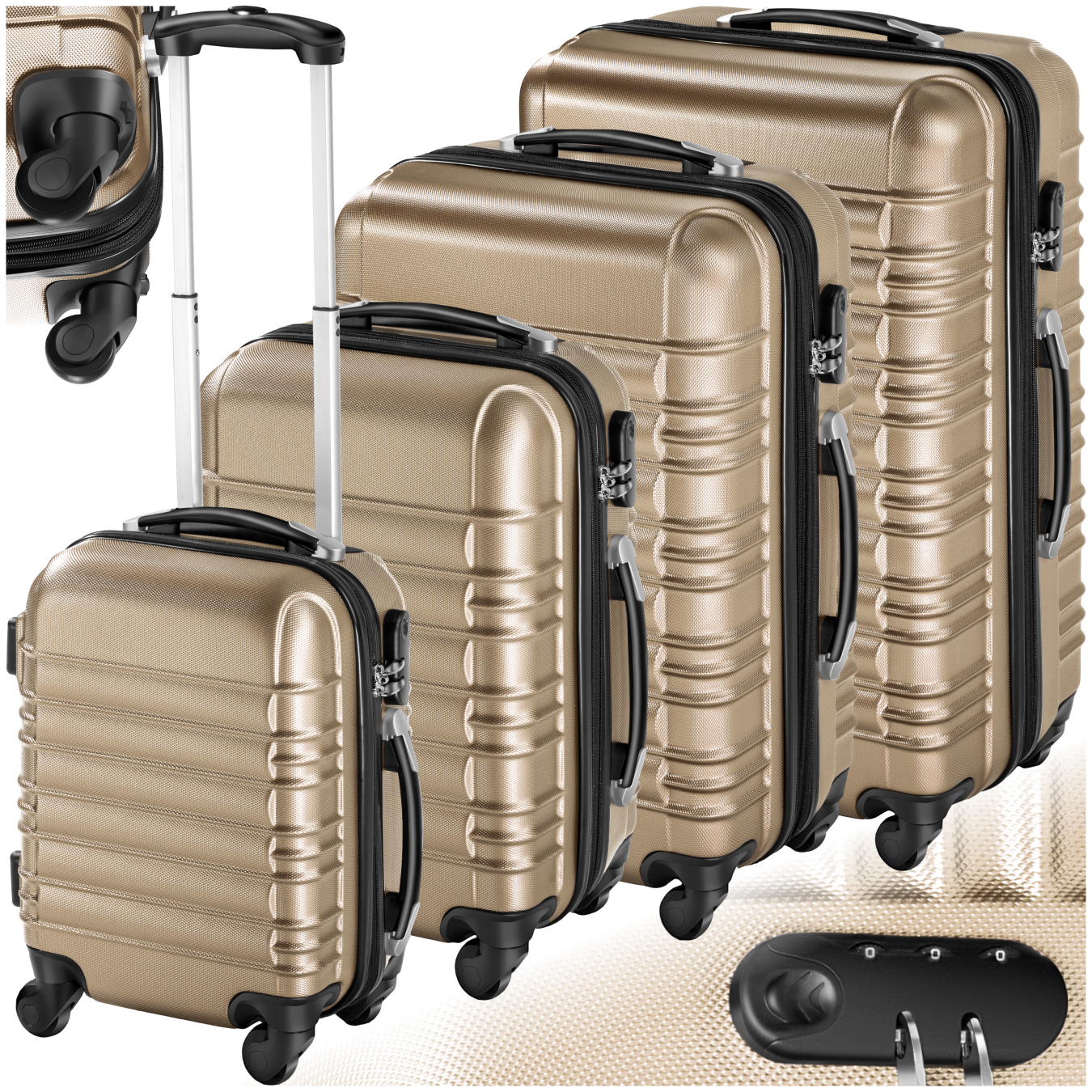 set di valigie ABS, 4 pezzi - champagne