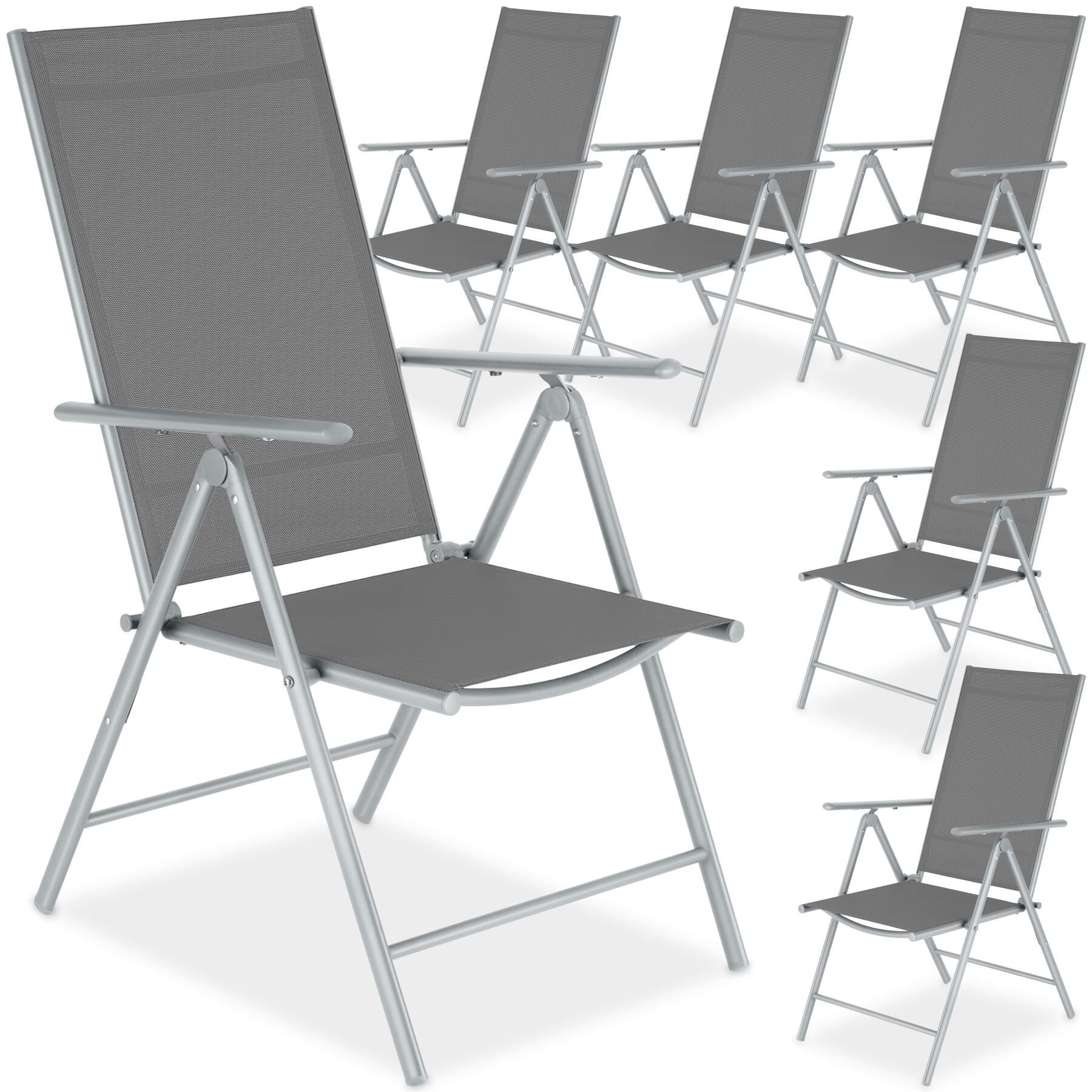 Opvouwbare tuinstoelen met verstelbare rugleuning, gaas - zilver | tectake